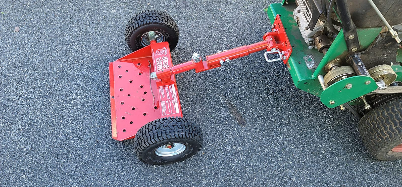 Jungle Jim's Jungle Wheels Lawn Mower Sulky – Red Edition – Stand-On Two-Wheel Sulky for Walk-Behind Mowers – Folding Trailer Hook Up – 10