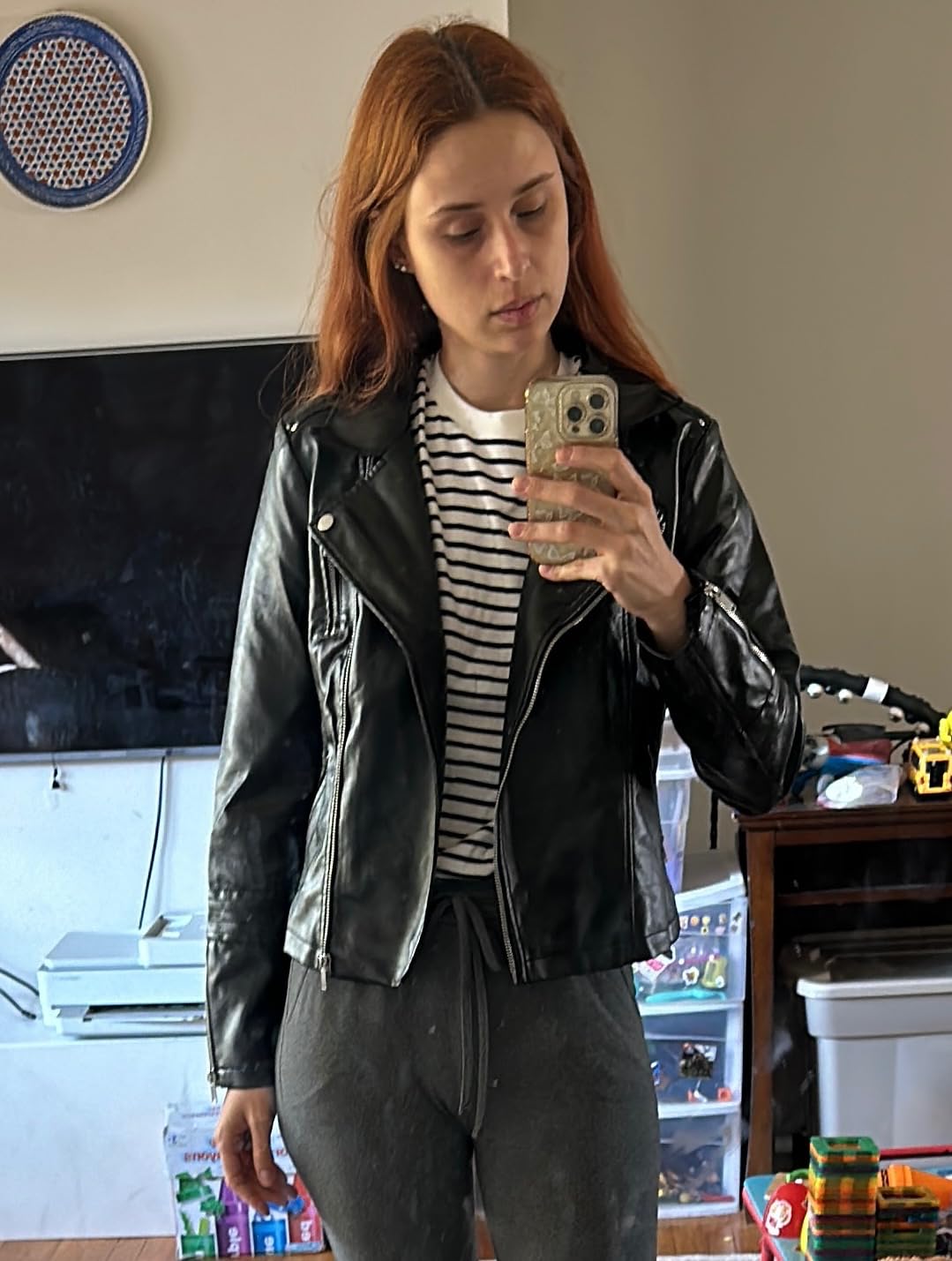 Fahsyee Faux Leather Jacket for Women, Vegan Jackets Moto Biker Motocycle Coat customer photo 1