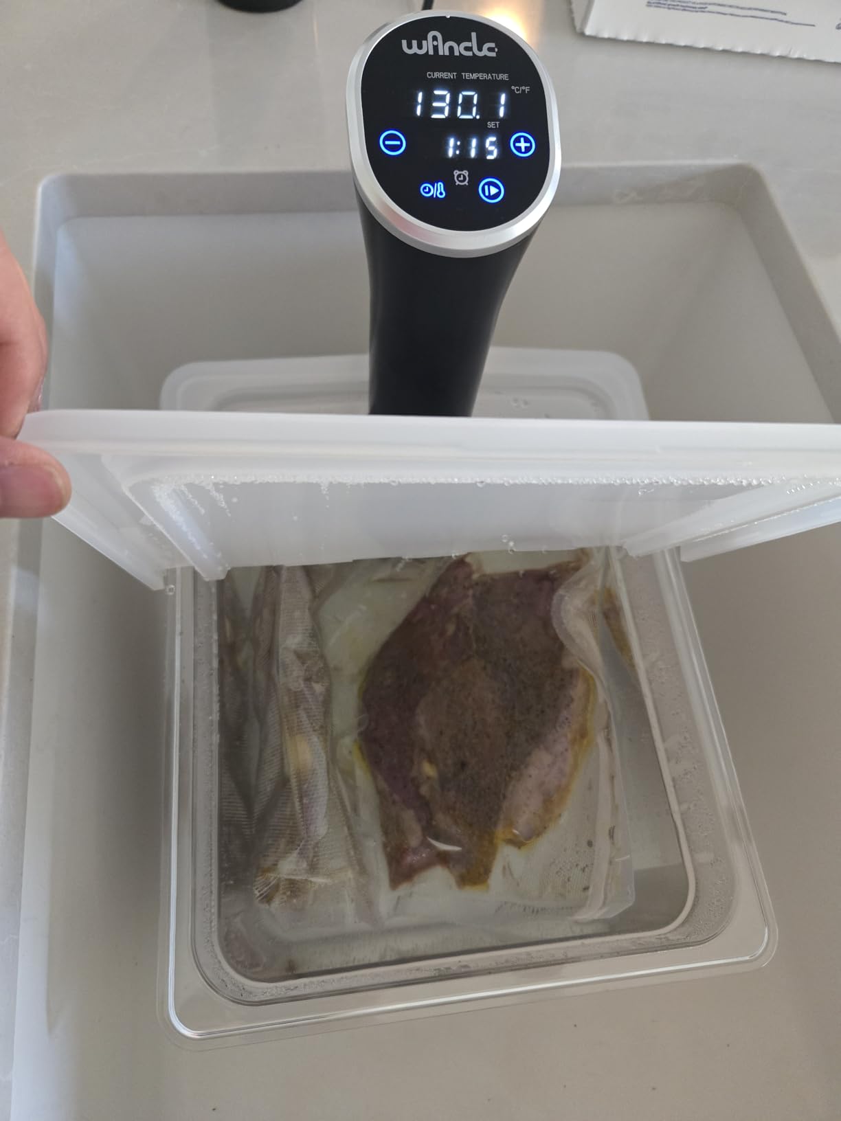 Sous Vide, Wancle Sous Vide Cooker 1100W IPX7 Waterproof Thermal Immersion Circulator With Reservation Function, Easy to store customer photo 1