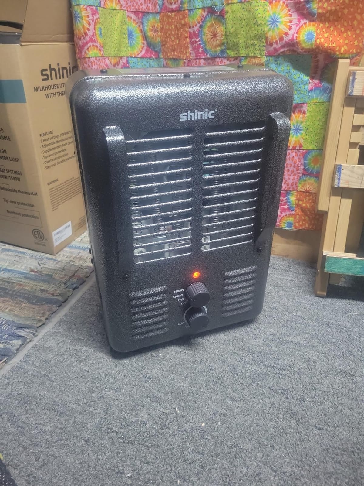 Shinic Space Heater,1500W Milkhouse Heater with Thermostat, Stay Cool Durable Metal Housing, Overheat protection, 3-Prong Plug, Tip-Over Auto Shut Off, Utility Heater for Garage, Bedroom, Greenhouse customer photo 2