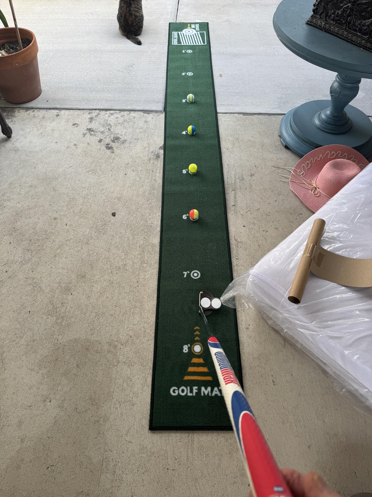 Golf Putting Mat Indoor & Outdoor with Distance Markers Anti Slip Backing | Professional golf practice mat, realistic putting green for home, office, backyard golf training accessories portable matt customer photo 2