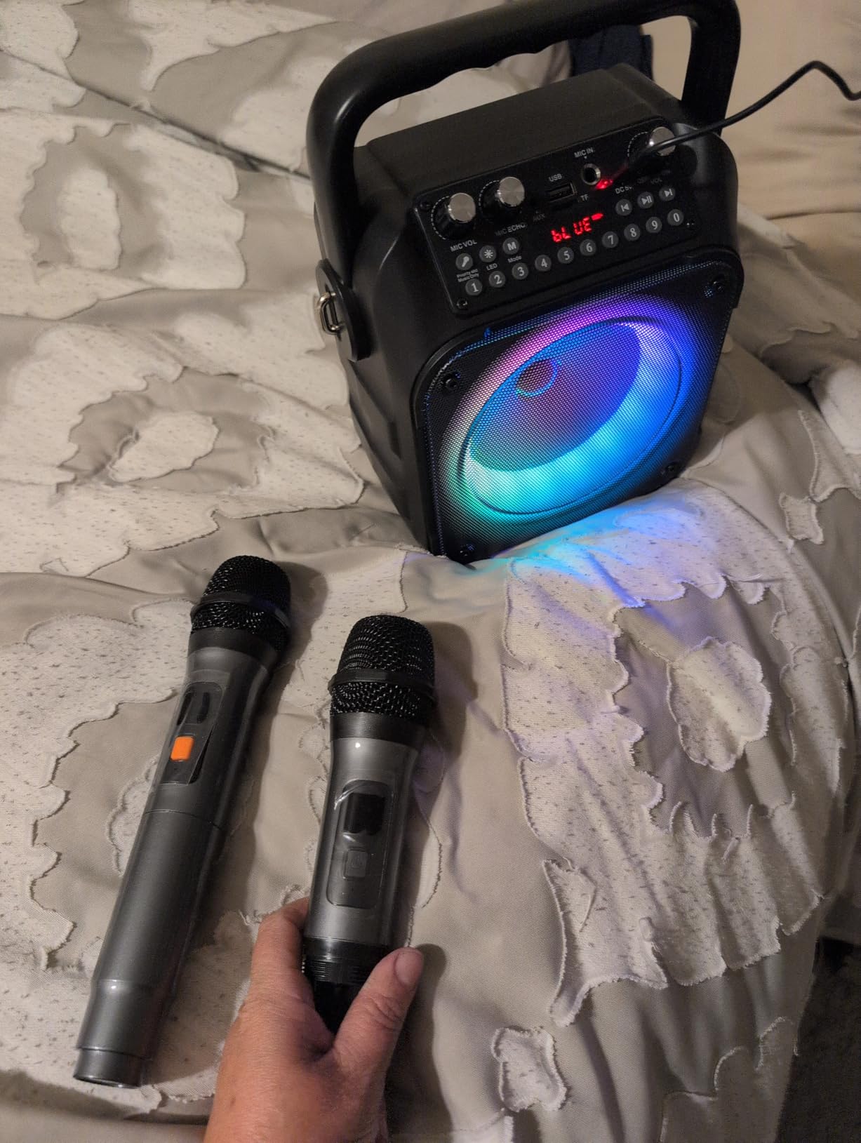 CYY Karaoke Machine, Portable Bluetooth Speaker with 2 Wireless Microphones customer photo 1