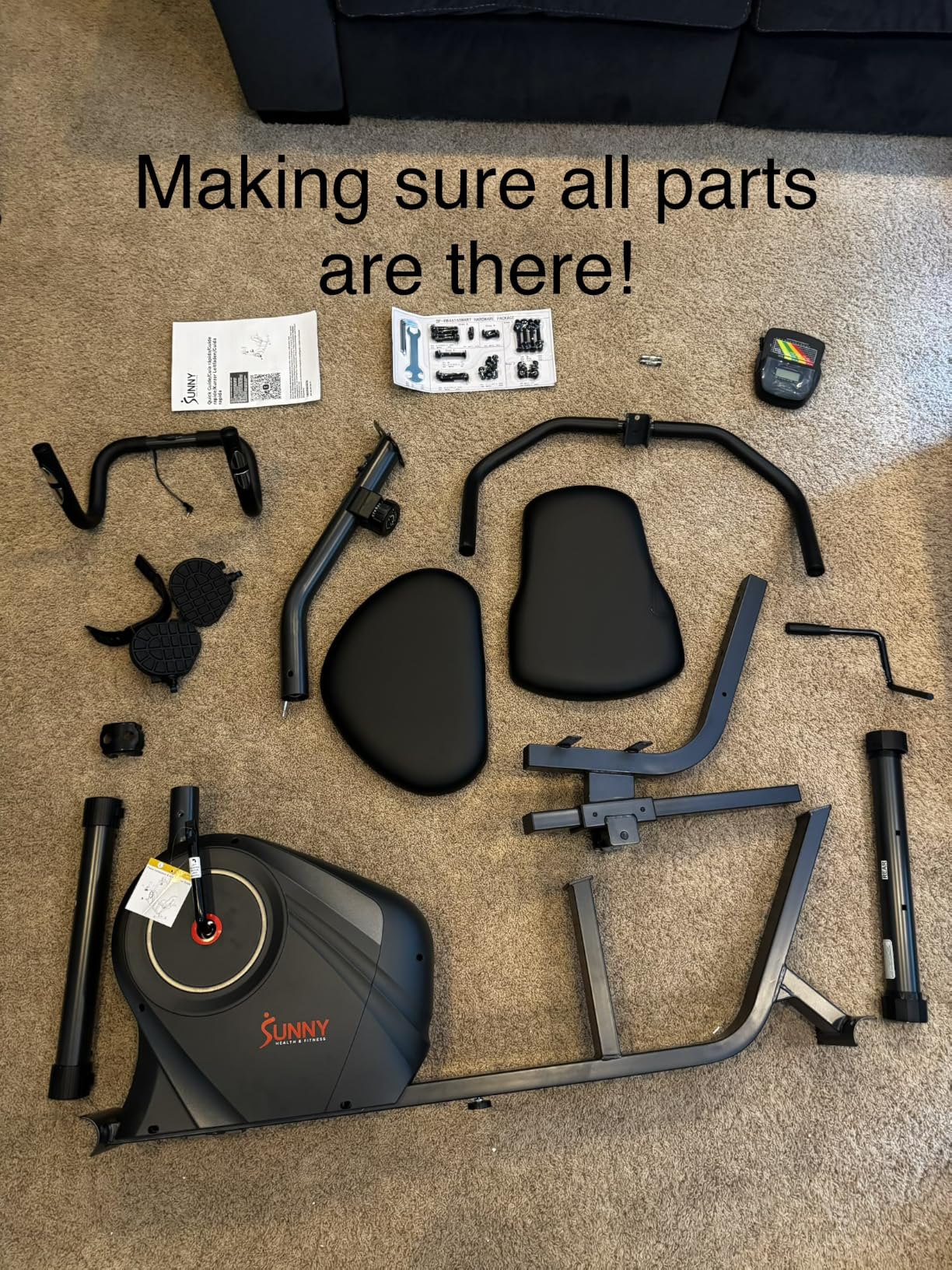 Sunny Health & Fitness Smart Recumbent Bike, Wide Cushioned Seat & Back, Indoor Cycling Machine for Adult/Seniors Home Exercise, Free SunnyFit App Connection customer photo 1