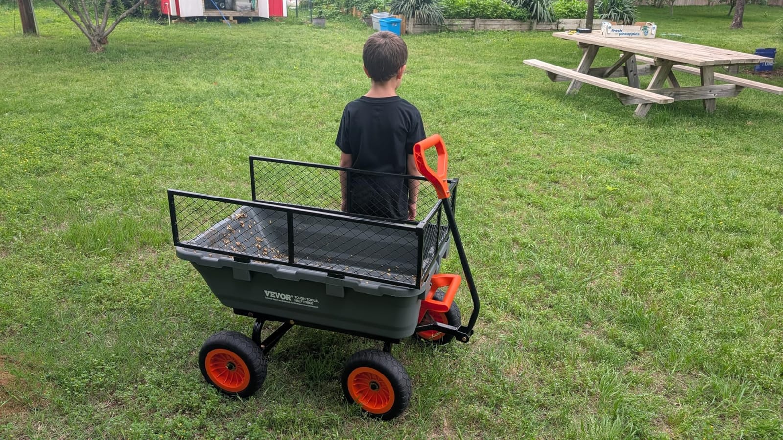 VEVOR Heavy Duty 1200lbs 7 Cu.Ft Wheelbarrow Garden Dump Cart Wagon | For ATV Mower Tractor, 2-in-1 Convertible Handle to Trailer, Durable Poly Utility Barrow with 13 inch All Terrain Wheels customer photo 1