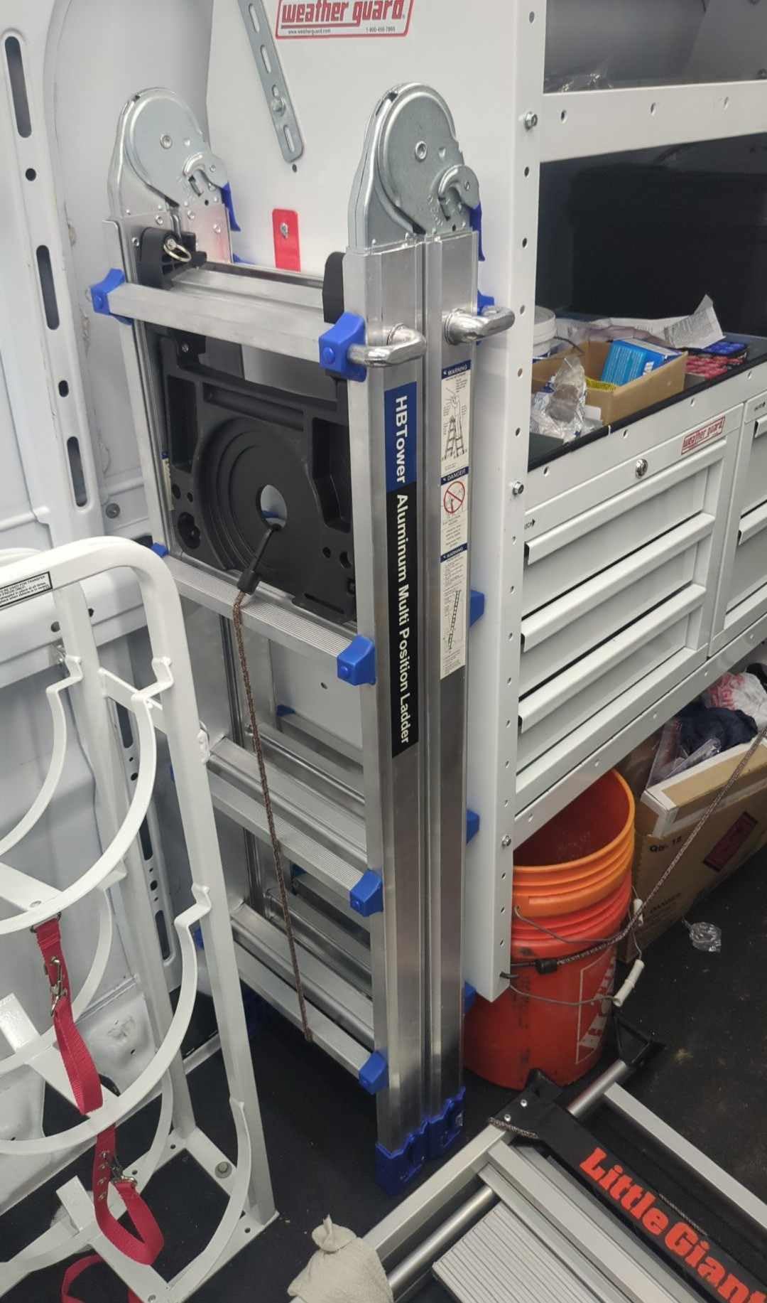HBTower A Frame 3 Step Extension Ladder, 11 Ft Multi Position Ladder with Removable Tool Tray and Stabilizer Bar, 330 lbs Capacity Telescoping Ladder for Household and Outdoor Work (Orange, 11FT) customer photo 2