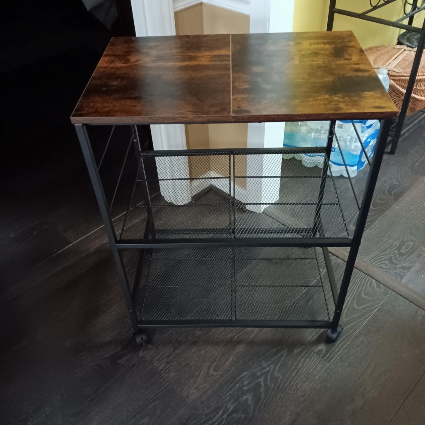 ThreeHio Rolling Kitchen Microwave Cart, 3 Tier Microwave Table Stand with Storage, Kitchen Utility Cart on Lockable Wheels, Small Coffee Cart Shelf Rack Organizer for Living Room Office, Balcony customer photo 2