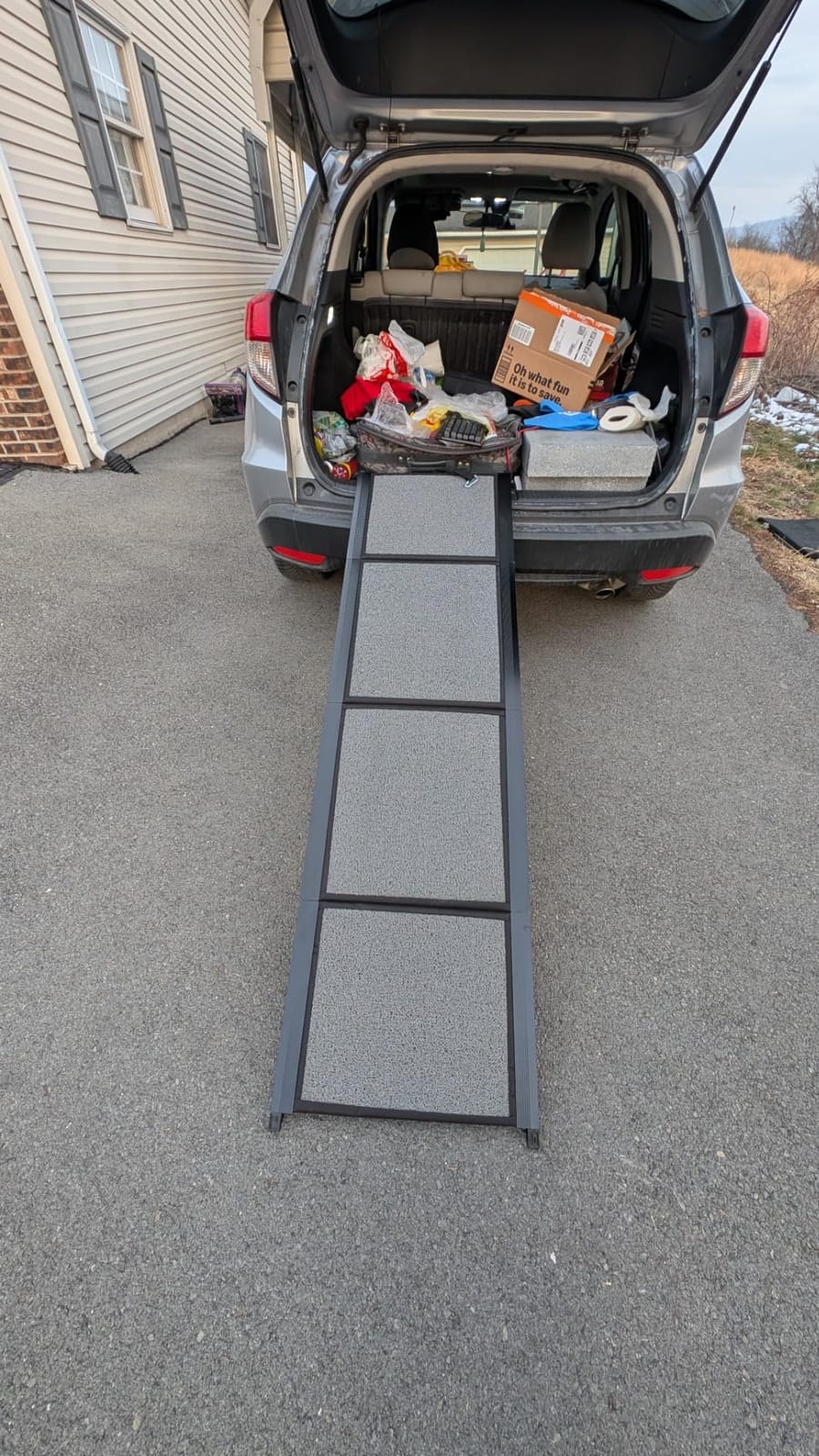 Dog Ramp for Car 𝟕𝟏”𝐱𝟐𝟎” Large Folding Pet Stair Ramps for Truck, SUV, with Non-Slip Surface, Up to 250LBS, Outdoor Dog Car Ramp for Medium & Large Dogs, Portable Pet Steps customer photo 1