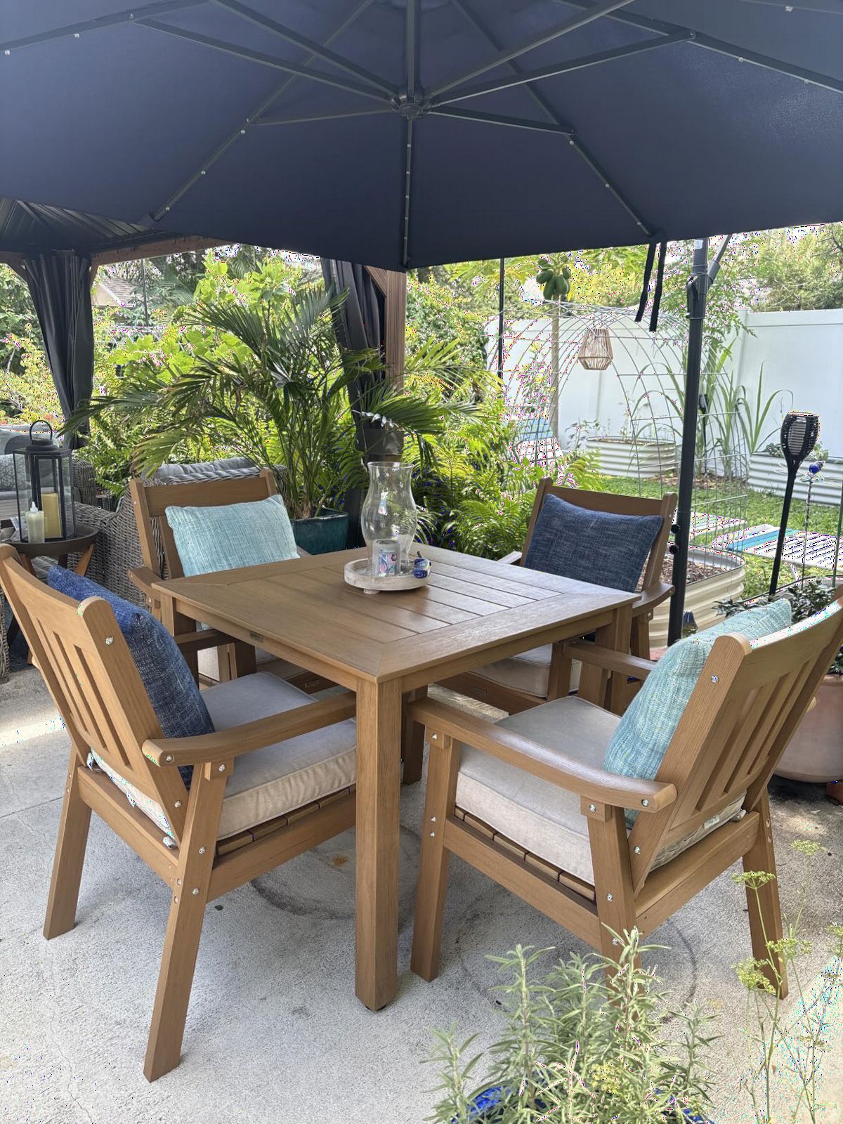 YEFU 7-Piece Patio Table Set, All-Weather HIPS, Metal Aluminum Frame, Teak customer photo 1
