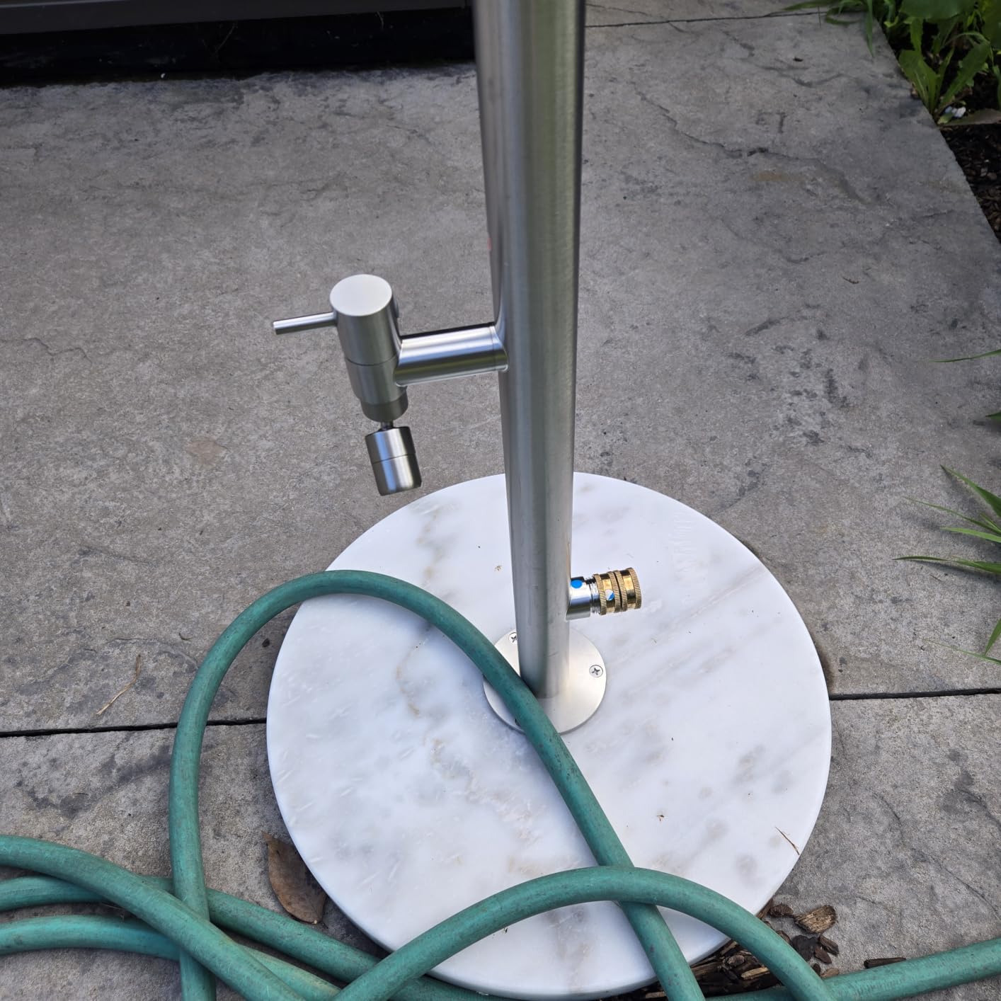 KES Natural Marble Outdoor Shower with Weighted Base, Freestanding Poolside Rain Shower Head & Foot Rinse, 3/4