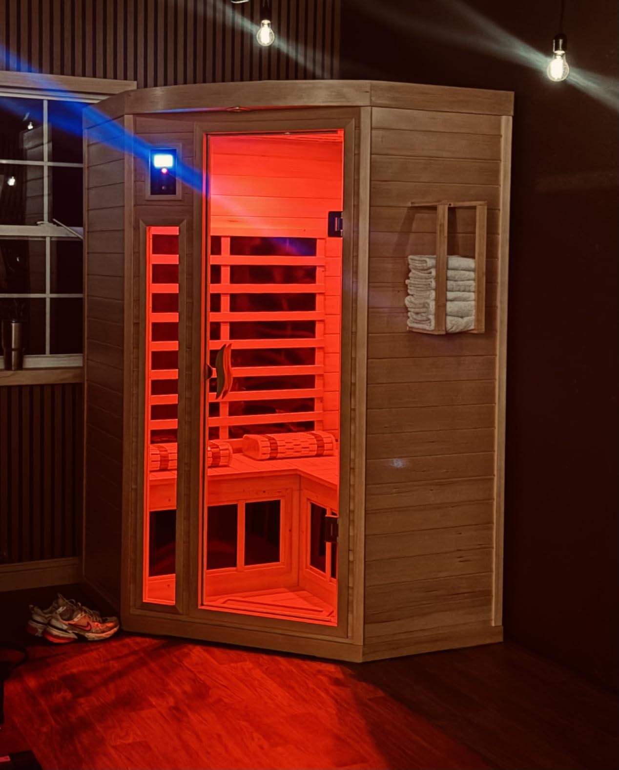 3 Person Infrared Sauna 0-5mG Ultra Low EMF Far Infrared Sauna for Home 2130W/20A Canadian Hemlock Indoor Sauna with Front Door Heating Panel, Chromotherapy Lights customer photo 2