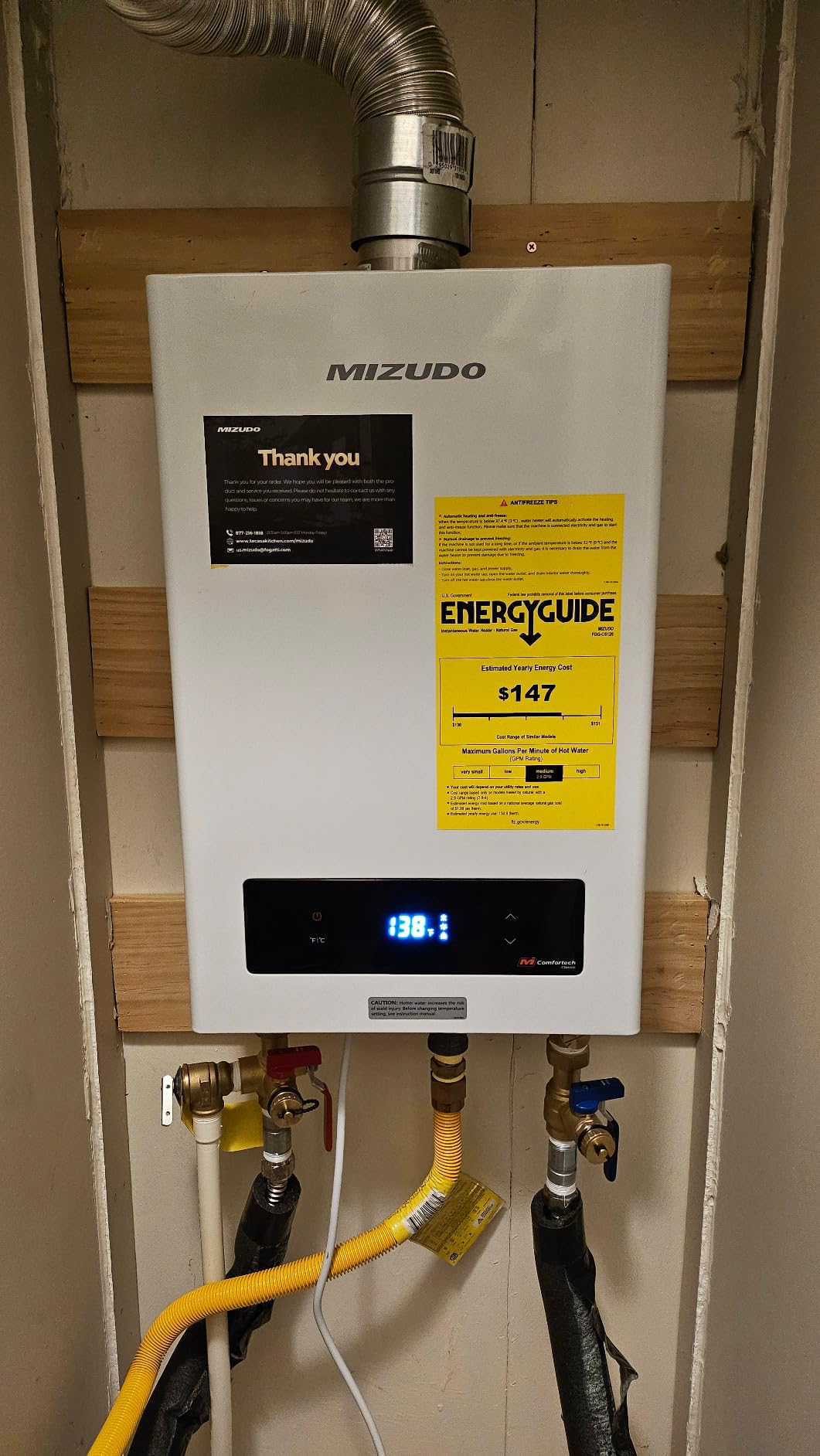MIZUDO Natural Gas Tankless Water Heater, 199,000 BTU, Indoor | 10.3 GPM High Flow, Whole-Home Endless Hot Water, 5-7 Outlets, WiFi & App Control, CSA Certified, 95-149°F, Anti-Freeze customer photo 1