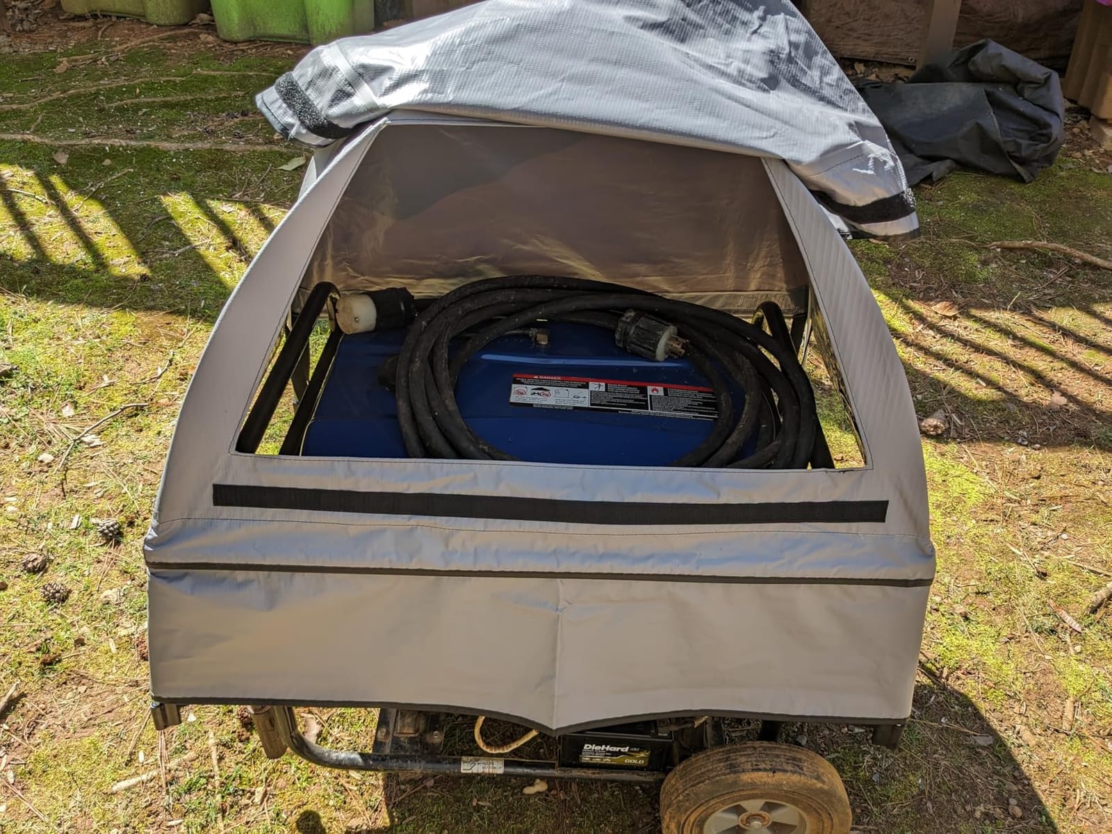 GenTent Universal Open Frame Generator Tent, Gray, Original - Standard | Waterproof, NFPA-Rated, Ripstop Vinyl Running Cover, for Open Frame Generators with Post Perimeters up to 105 inches customer photo 2