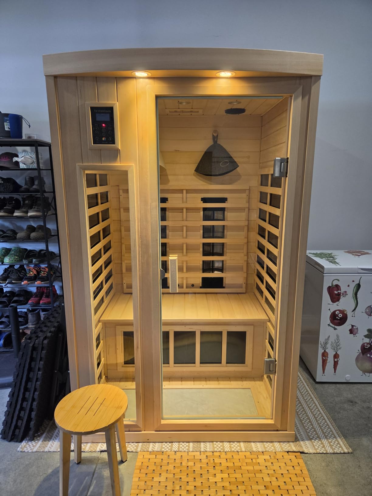 Kanlanth 2 Person Sauna with Side Glass Window, Low EMF Indoor Infrared Saunas for Home, 1500W Hemlock Wood Personal Sauna with 5 Heating Panels, Bluetooth, 2 LED Reading Lamps, Control Panel customer photo 1