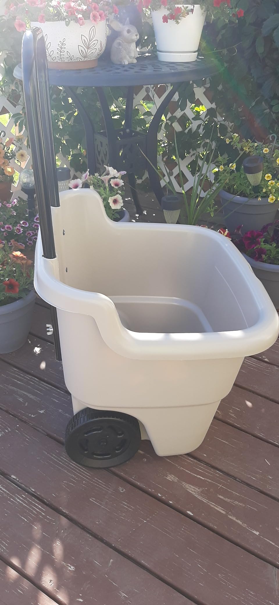 Suncast Garden Cart on Wheels, Taupe 15.5-Gallon Resin Outdoor Utility Yard Cart for Seniors, Lightweight 2 Wheel Wheelbarrow with Easy Mobility for Gardening, Firewood & Laundry, Made in the USA customer photo 2