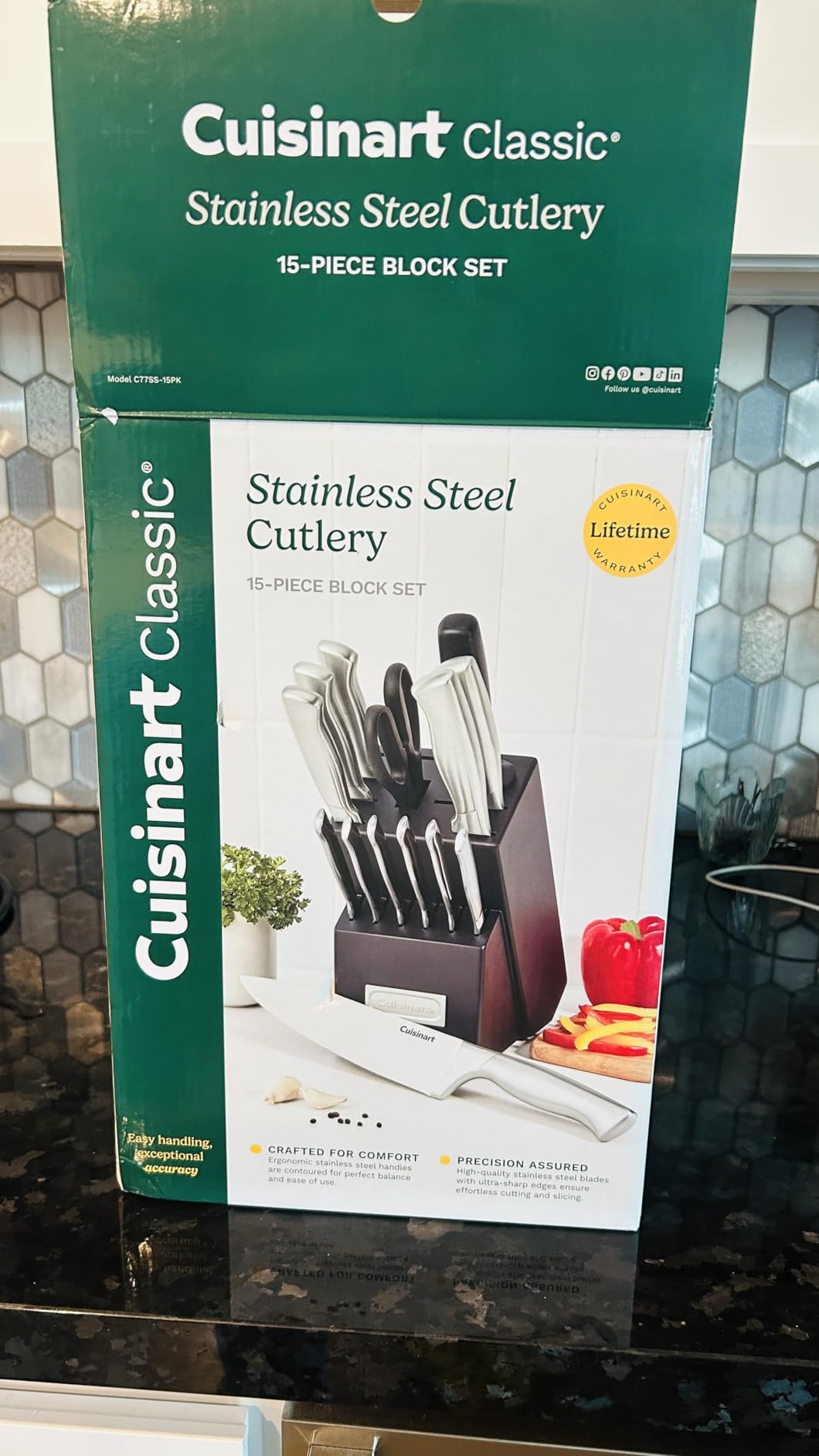 Cuisinart 15-Piece Stainless Steel Hollow Handle Block Set, C77SS-15PK | Kitchen knife set with high-carbon stainless steel blades, sharpening steel, household shears & wooden block, C77SS-15PK customer photo 1