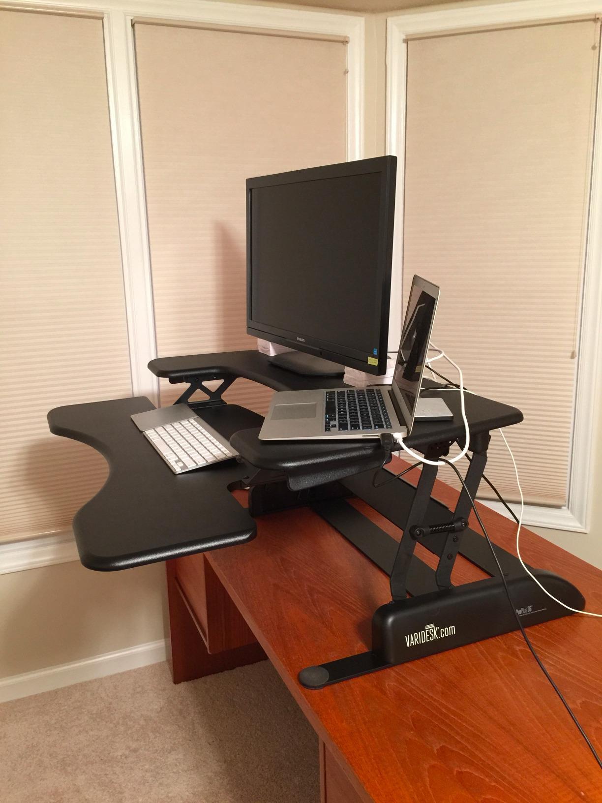 Vari VariDesk Pro Plus 36 - Adjustable Desk Converter with 11 Height Settings - Laptop Sit Stand Desk Riser for Home Office, Table Tops, Workspace - Fully Assembled with Spring Loaded Lift - Black customer photo 1