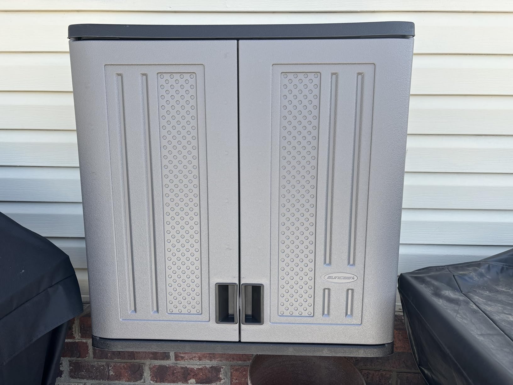 Suncast 4 Cu. Ft Wall Mounted Garage Cabinet Storage with Shelf, Platinum customer photo 2