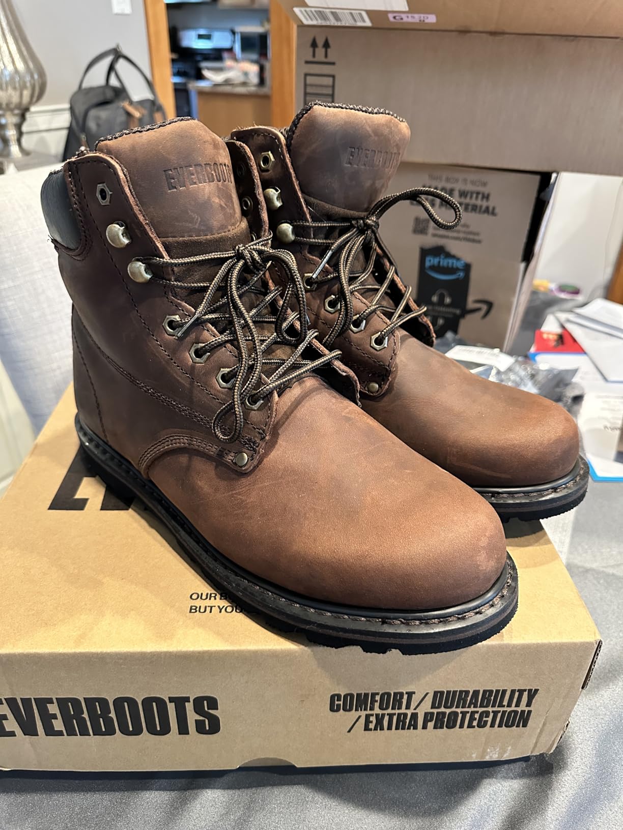 Work Boots for Men Soft Toe – 6inch Leather Boots for Construction Rubber Sole Working botas de trabajo para hombre, “Tank” Workboots customer photo 2