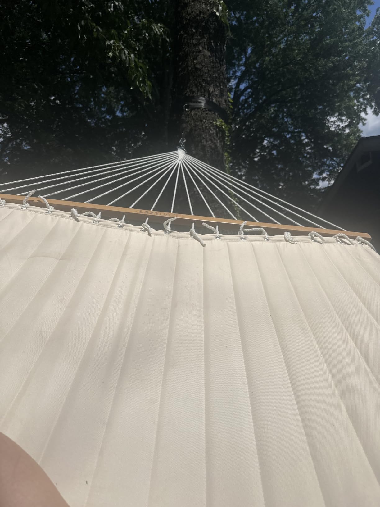 Lazy Daze 12FT Double Quilted Hammock with Spreader Bar for Outside Natural | 2 Person Heavy Duty Hammock with Detachable Pillow and Carabiners for Outdoor Backyard Poolside, 450lbs Weight Capacity customer photo 2