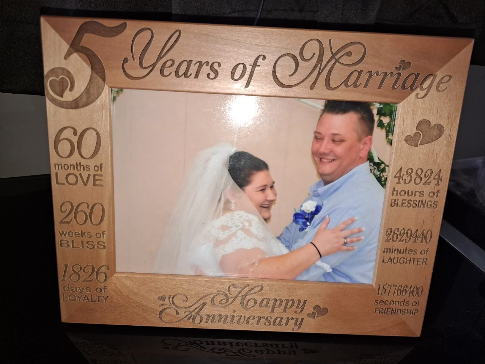 KATE POSH - 5 Years of Marriage Photo Frame - Happy 5th Anniversary Wood - Engraved Natural Solid Wood Picture Frame (5x7-Horizontal) customer photo 1