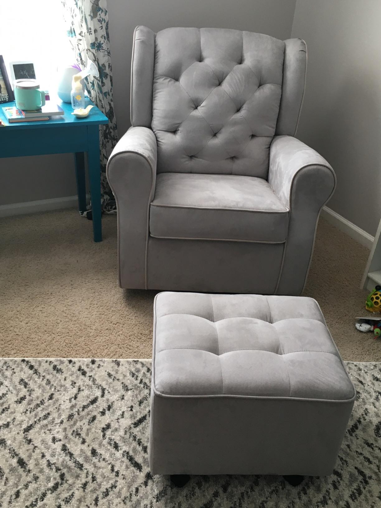 Delta Children Emerson Upholstered Glider Swivel Rocker Chair, Dove Grey with Soft Grey Welt customer photo 1