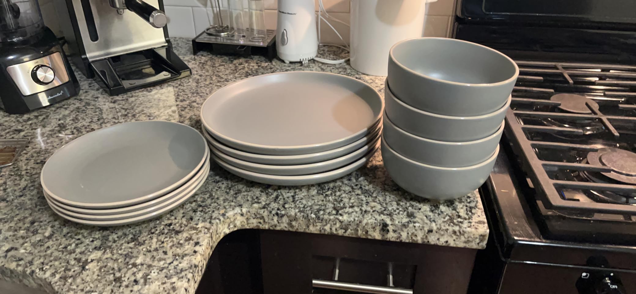 Gibson Home Rockaway 12-Piece Stoneware Dinnerware Set, Matte Finish, Service for 4, Modern Ceramic Plates and Bowls, Microwave & Dishwasher Safe – Soft Gray - Service for 4 customer photo 2