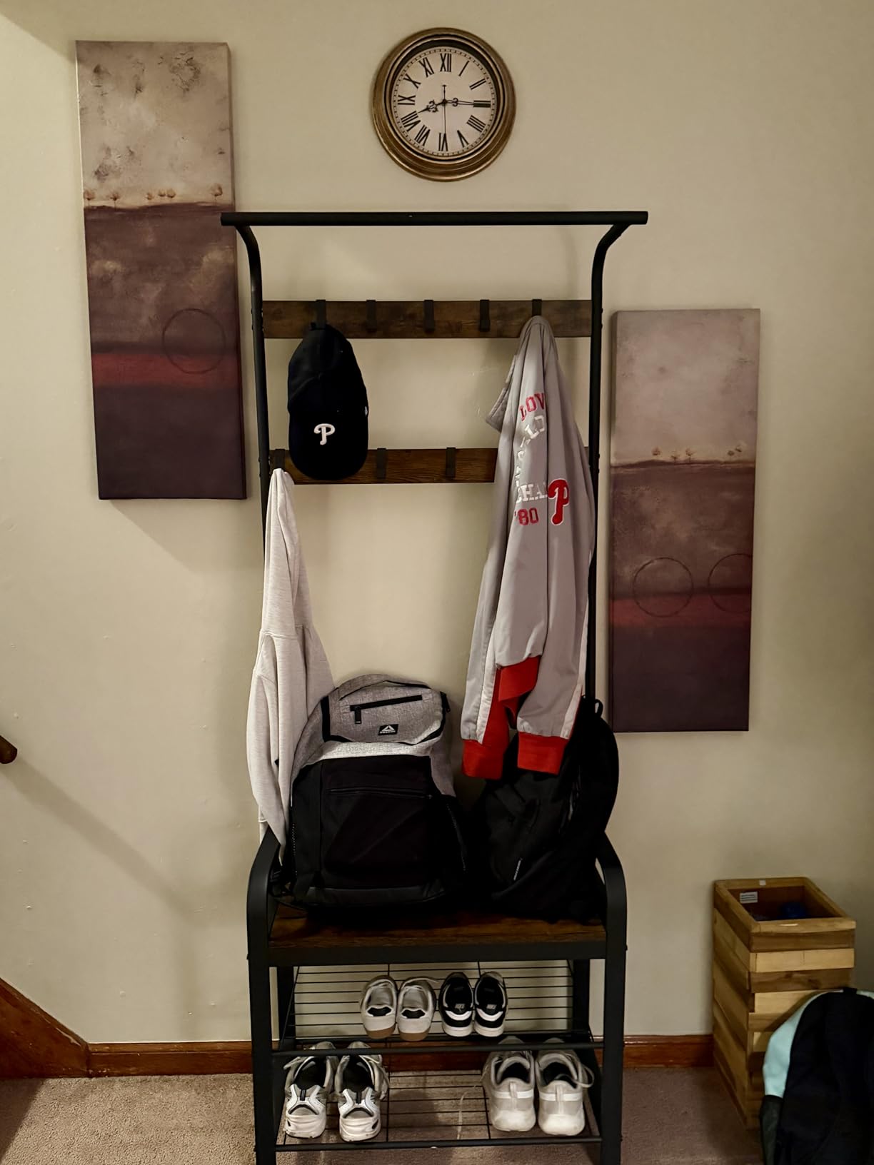 VASAGLE Coat Rack, Hall Tree with Shoe Bench, 4-in-1, 9 Removable Hooks customer photo 2