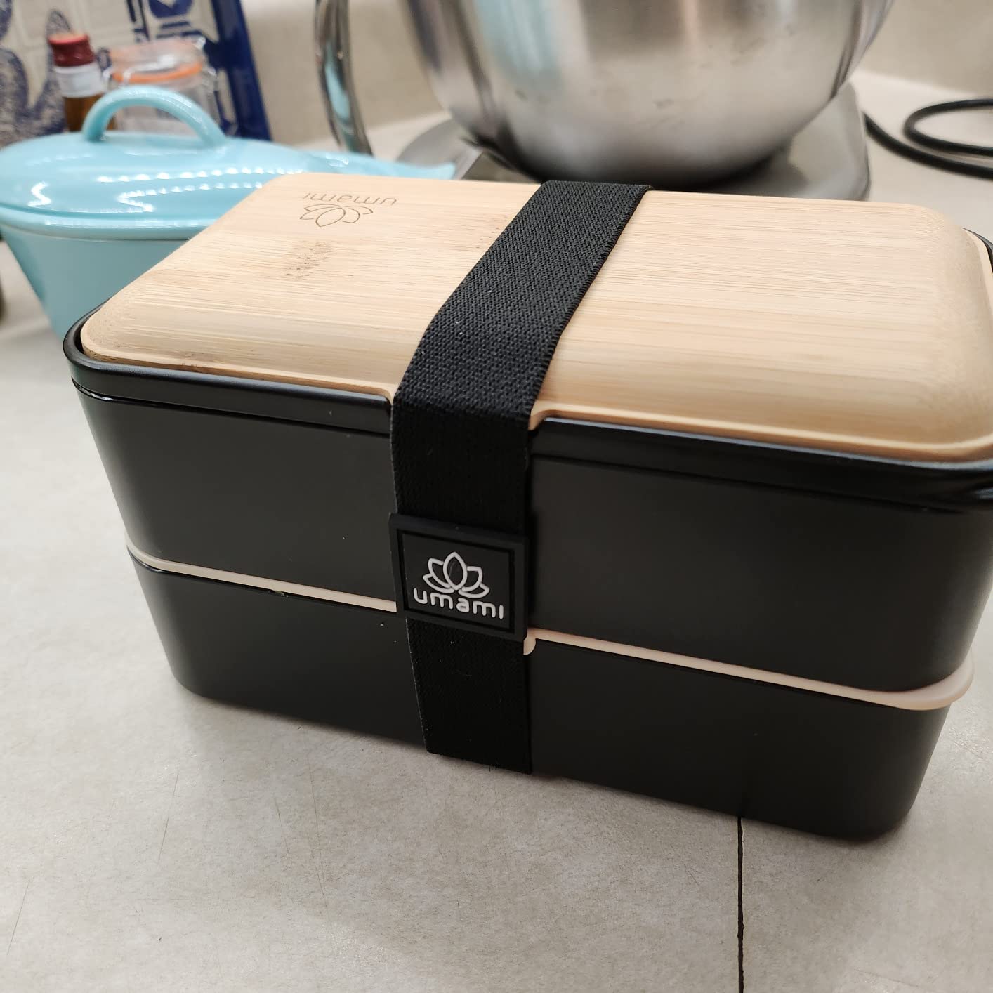 Umami Bento Box Adult, Stackable Lunch Box, 50 oz, Black& Bamboo customer photo 2