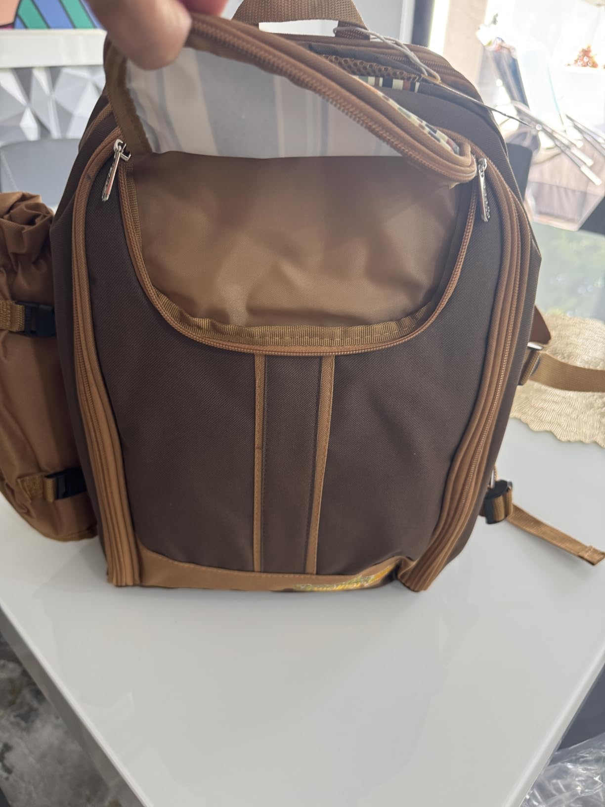 Picnic Backpack, 4-Person with Blanket & Wine, Family & Lovers Gift, Brown customer photo 2