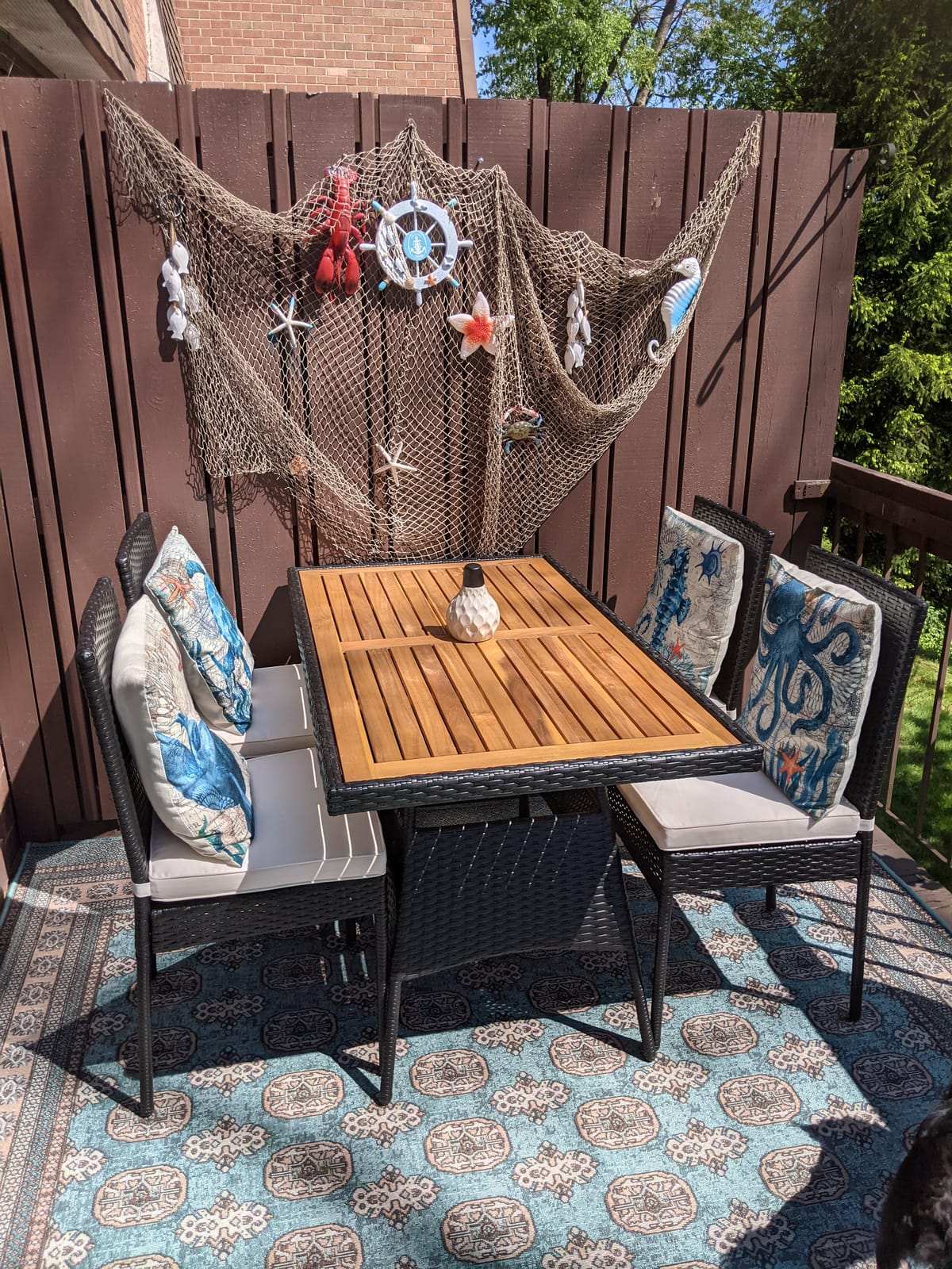 Tangkula 5 Piece Patio Wicker Dining Set, Outdoor Rattan Table and Chairs with w/Tempered Glass Table Top & Padded Cushions, Wicker Patio Conversation Furniture Set for Balcony Patio Garden Poolside customer photo 2