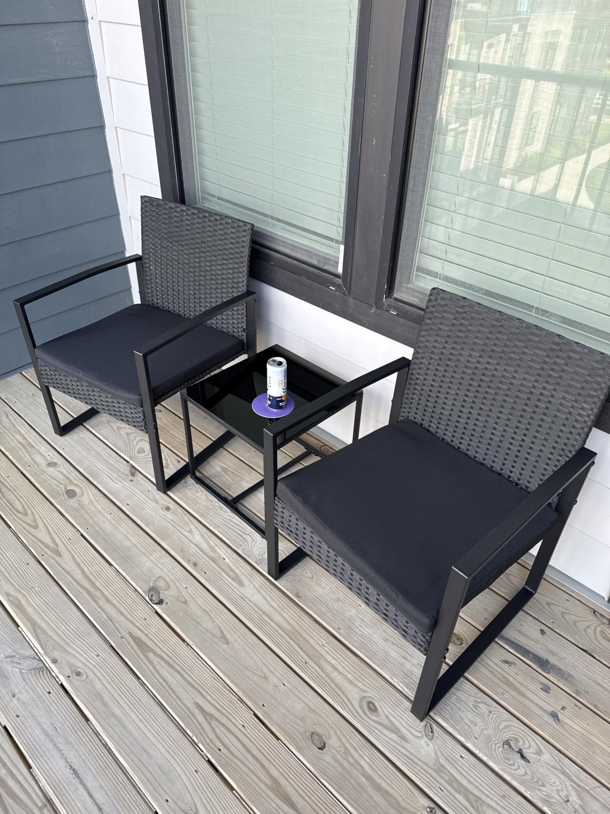 Flamaker 3 Pieces Patio Furniture Set Outdoor Wicker Bistro Chair (Black) customer photo 1