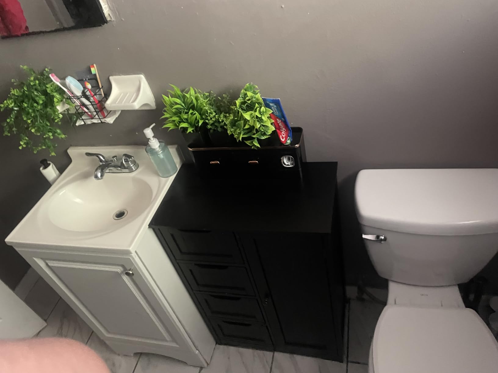 Yaheetech Small Bathroom Storage Cabinet with 4 Drawers & Door, White customer photo 1