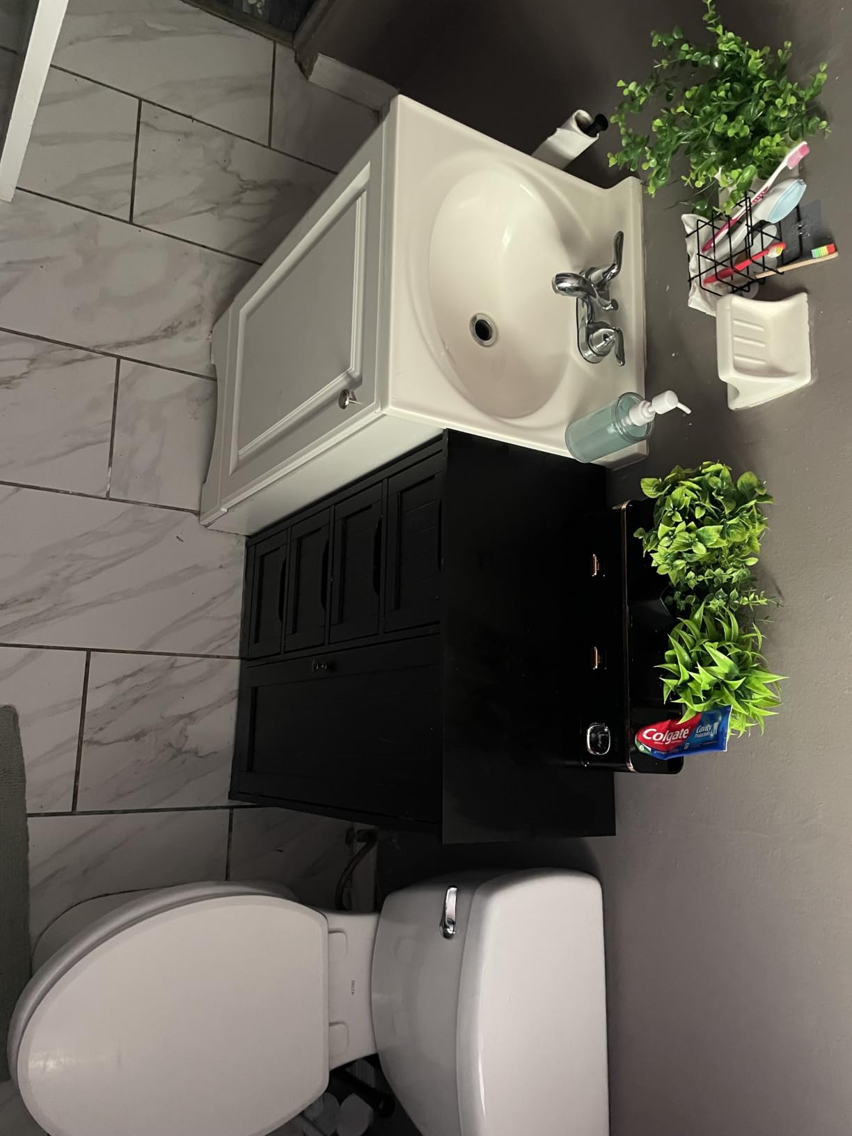 Yaheetech Small Bathroom Storage Cabinet with 4 Drawers & Door, White customer photo 2