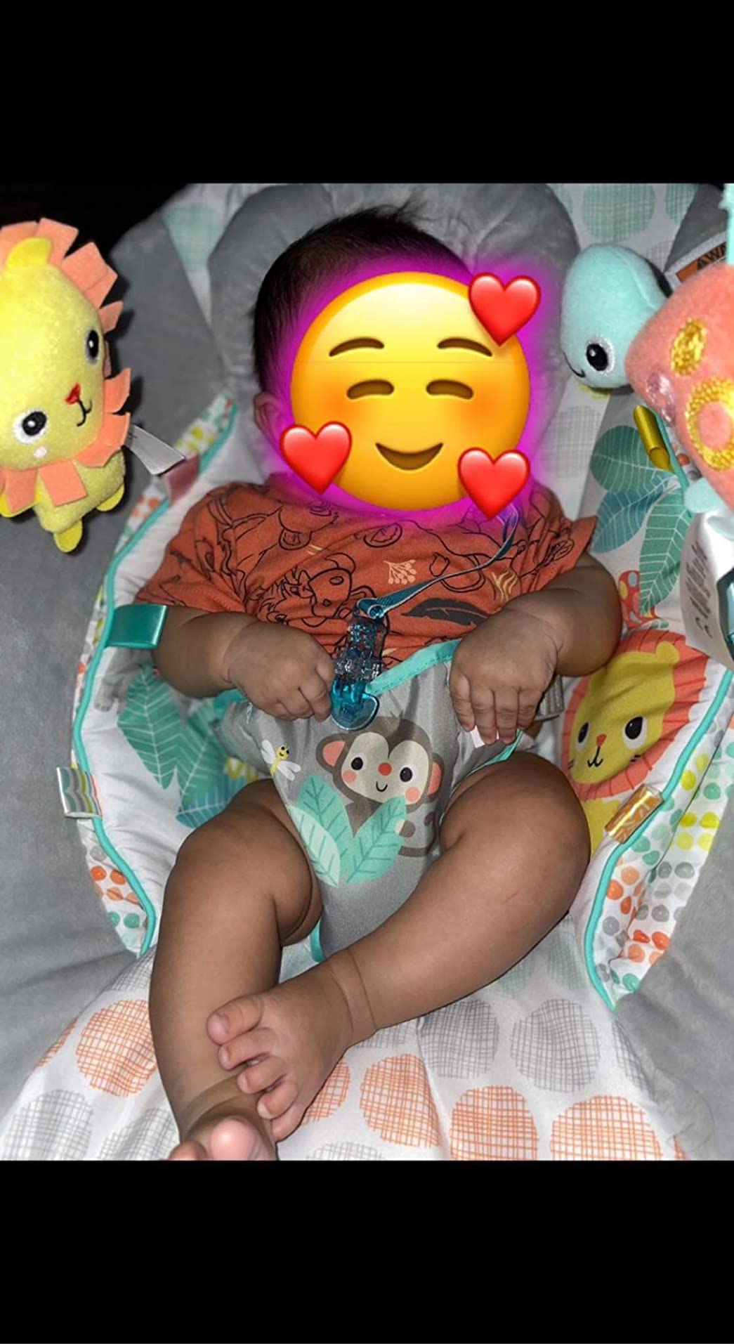 Bright Starts Comfy Baby Bouncer Soothing Vibrations Infant Seat - Taggies, Music, Removable -Toy Bar, 0-6 Months Up to 20 lbs (Whimsical Wild) customer photo 1