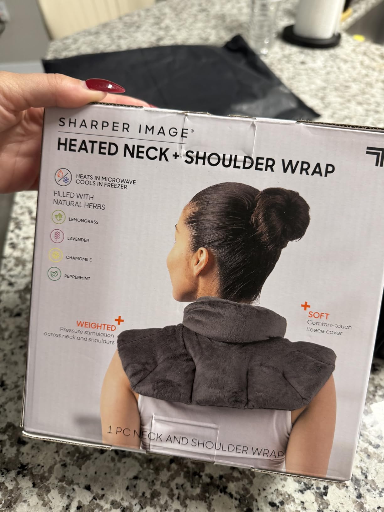 Sharper Image Heated Neck & Shoulder Wrap - Microwavable Warm & Cooling Plush Pad, Scented Aromatherapy (100% Natural Lavender & Herb Spa Blend), Pain Tension Headache Relief Therapy, Gift for Women customer photo 1