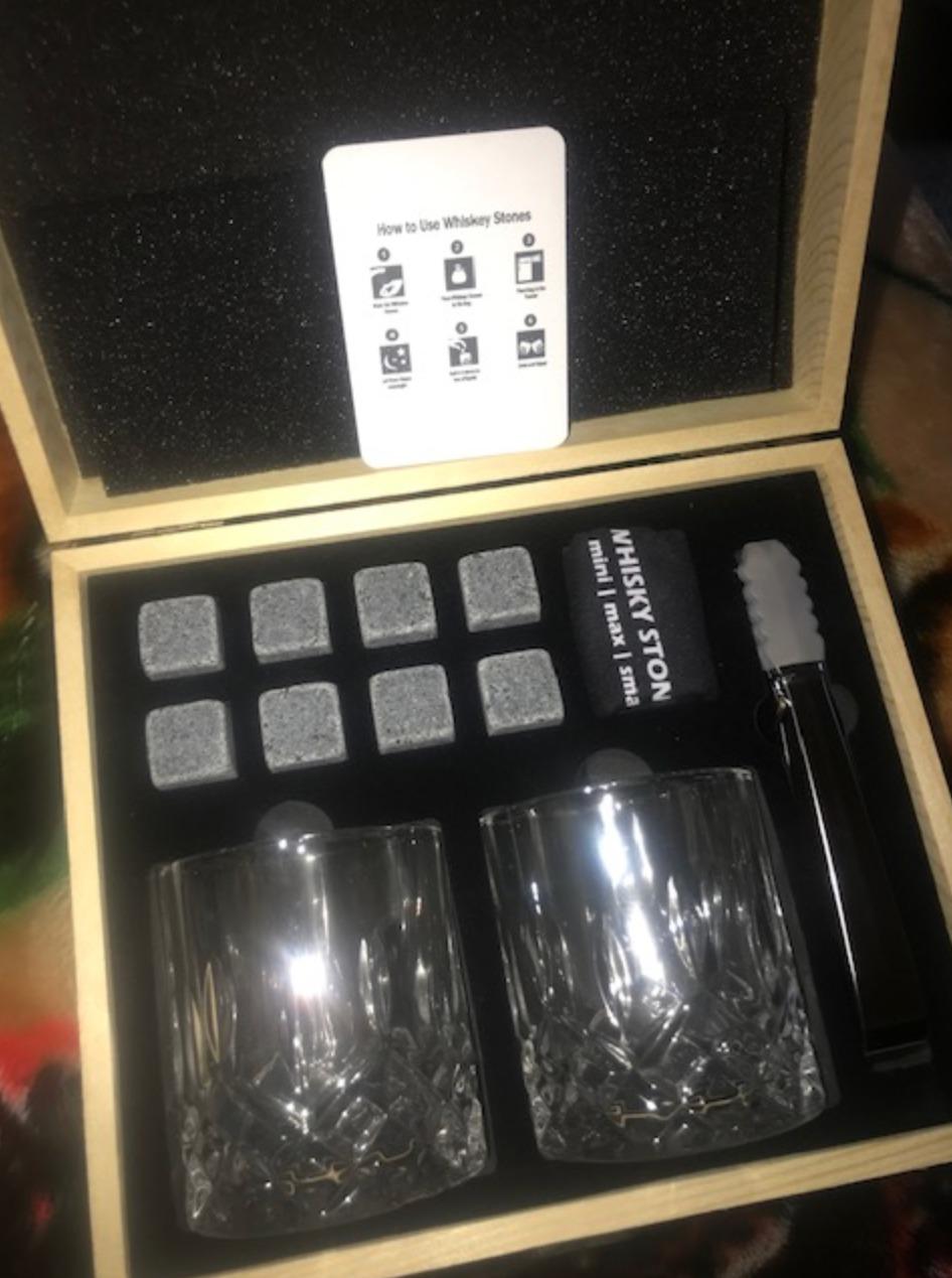 Whiskey Stones Gift for Men, Whiskey Glasses Set of 2 with Premium Wood Box customer photo 1