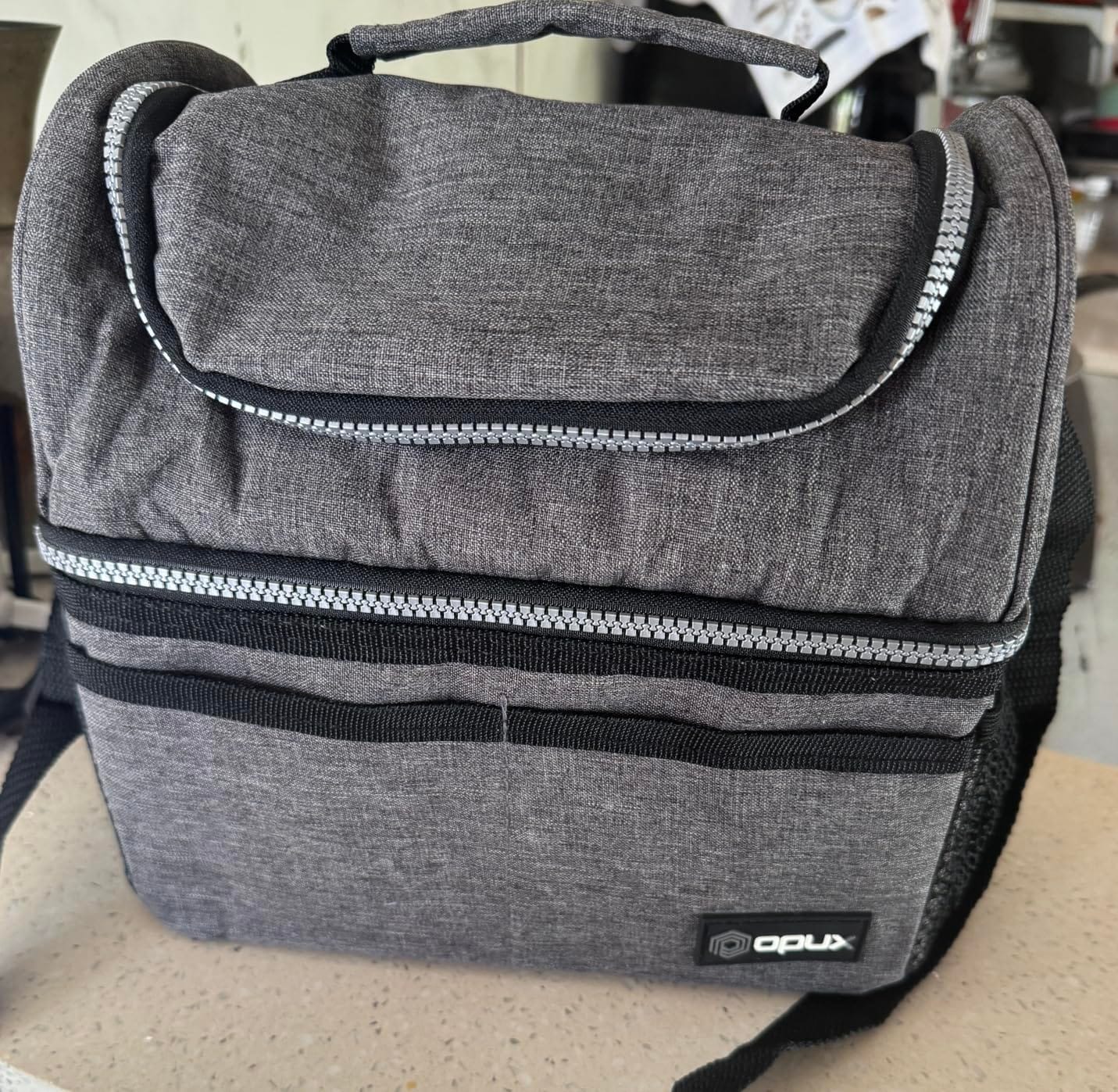 opux Insulated Lunch Bag for Men Women, Double Decker Leakproof, Black customer photo 1