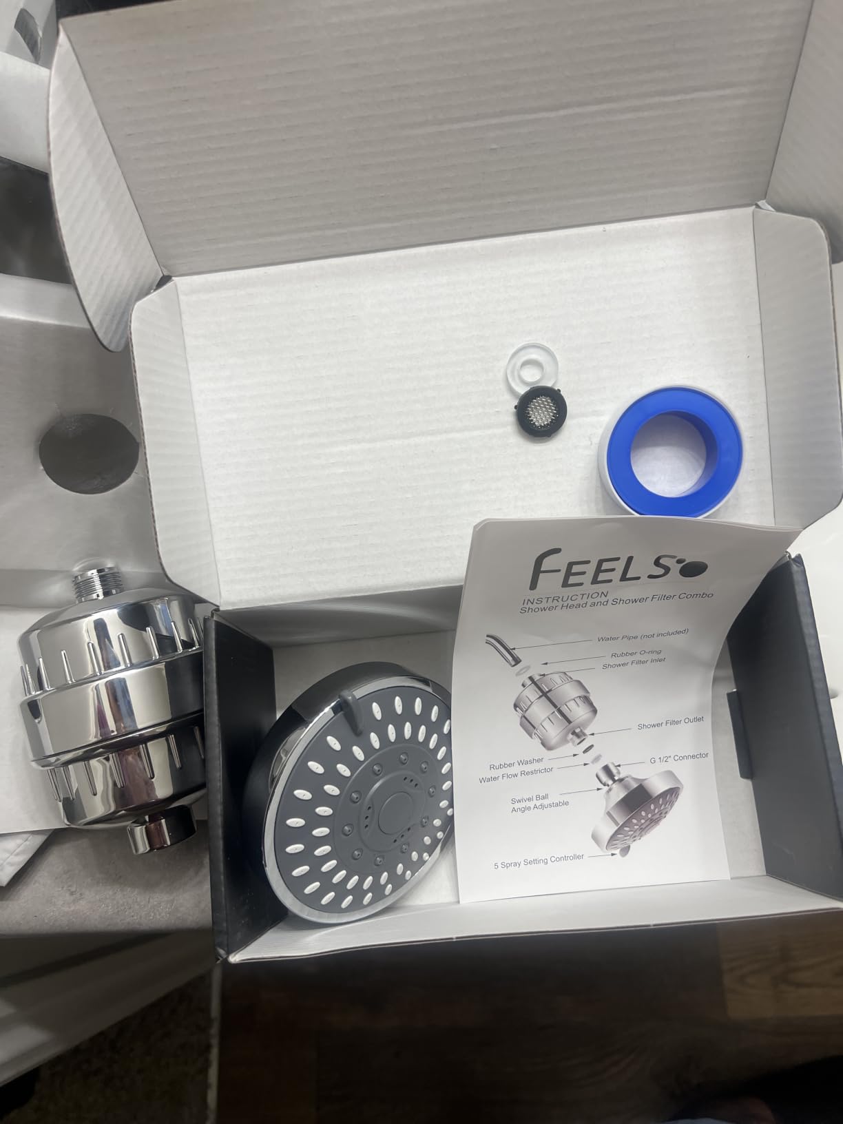 FEELSO Shower Head with Shower Filter, Filtered Shower Head for Hard Water | High Pressure, Anti-clog Nozzles, 5 Spray Showerhead, 15 Stage Water Softener Filters, Remove Chlorine and Harmful Substances customer photo 2