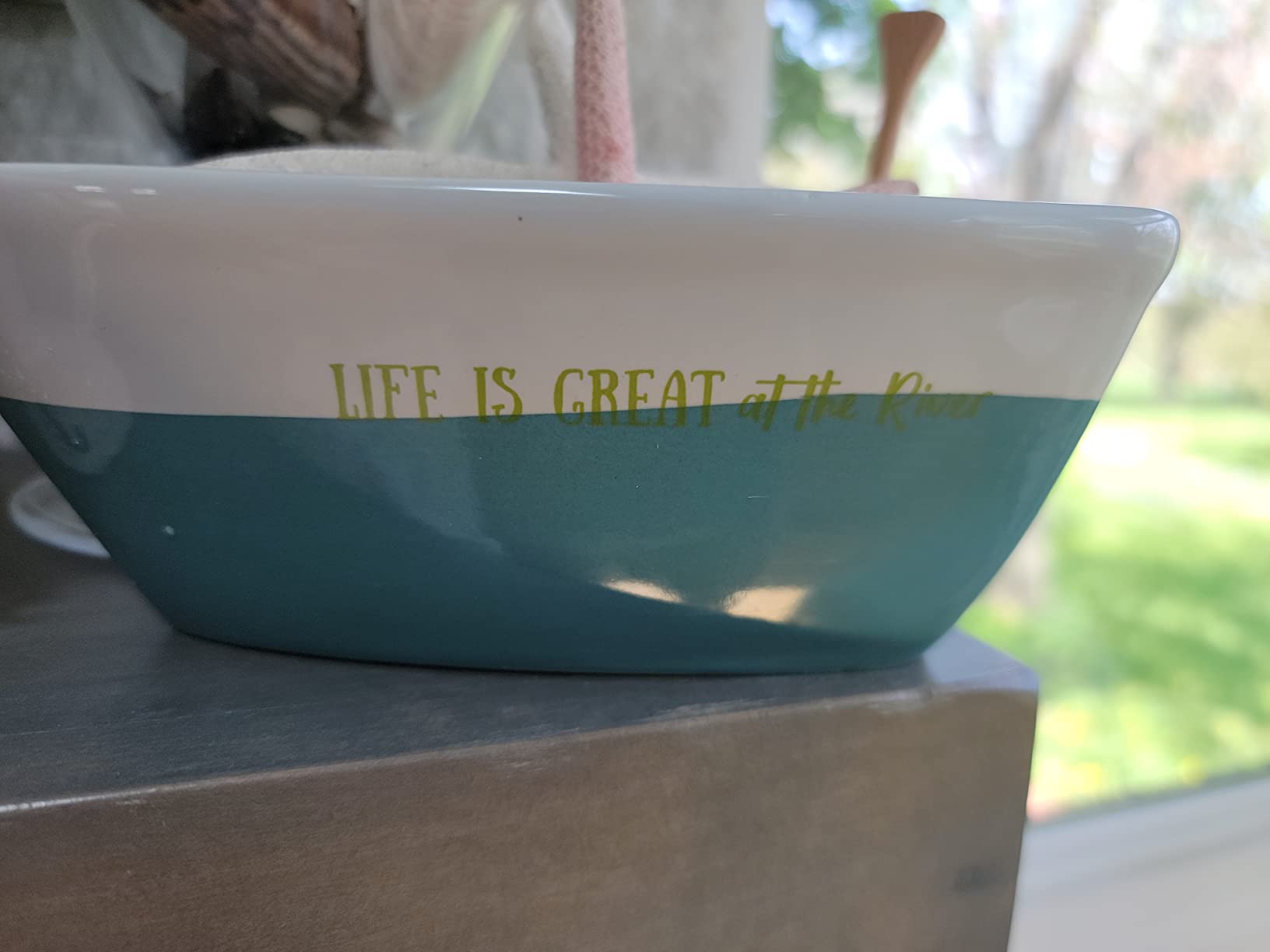Pavilion Gift Company 67541 12 Oz Stoneware Boat Dish Server with Wooden Oar Scoop Life is At The Lake, Blue customer photo 1