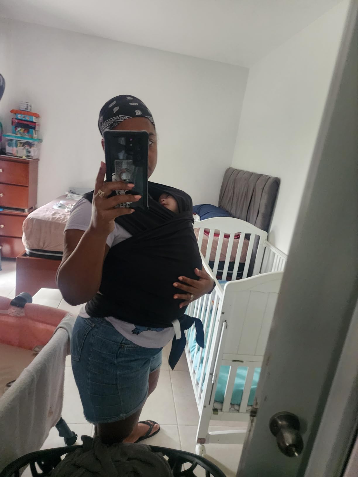 Acrabros Baby Wrap Carrier,Hands Free Baby Carrier Sling,Lightweight,Breathable,Softness,Perfect for Newborn Infants and Babies Shower Gift,Black customer photo 1