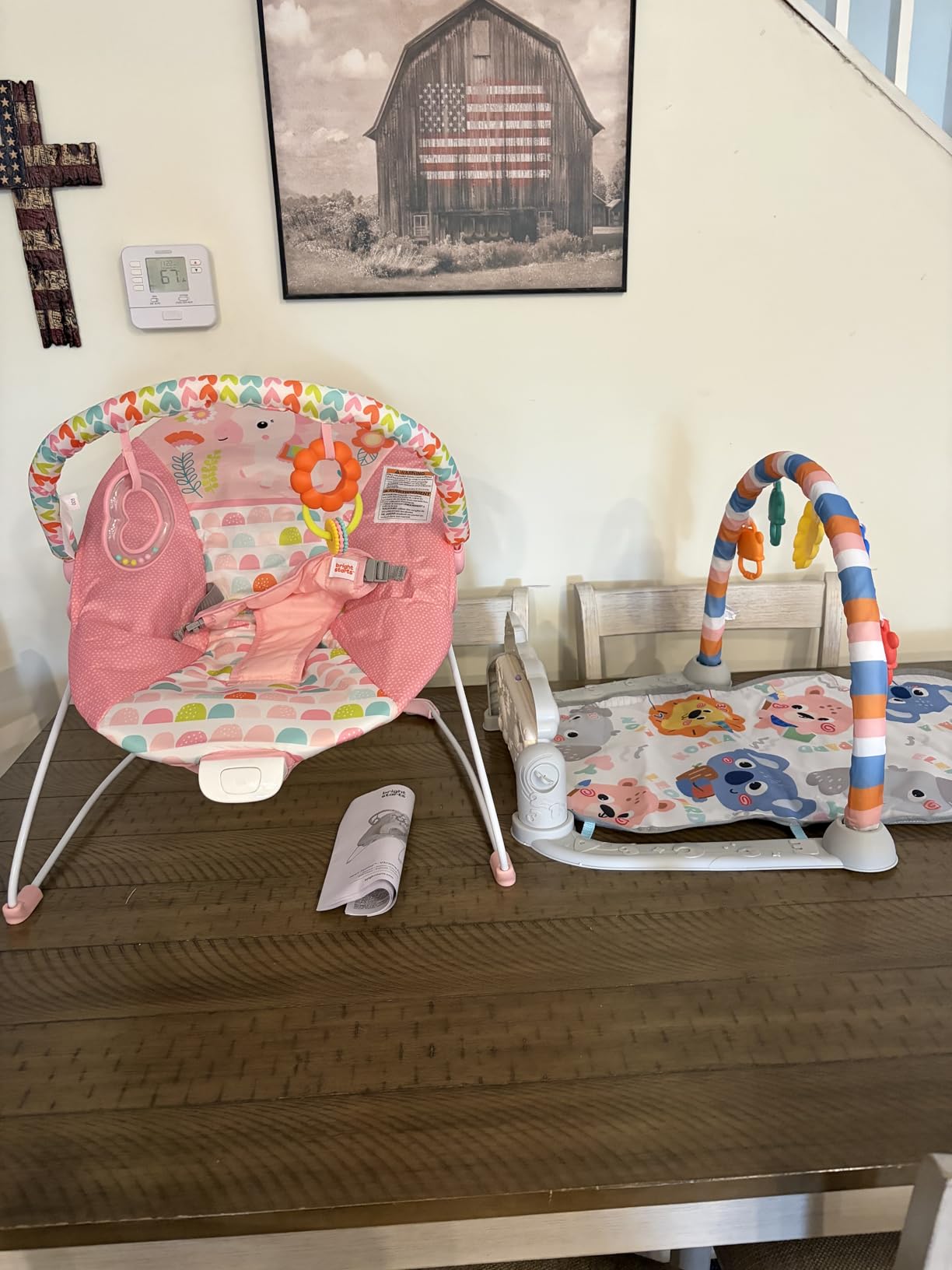 Bright Starts Baby Bouncer Soothing Vibrations Infant Seat - Removable -Toy Bar, Nonslip Feet, 0-6 Months Up to 20 lbs (Safari Fun) customer photo 1