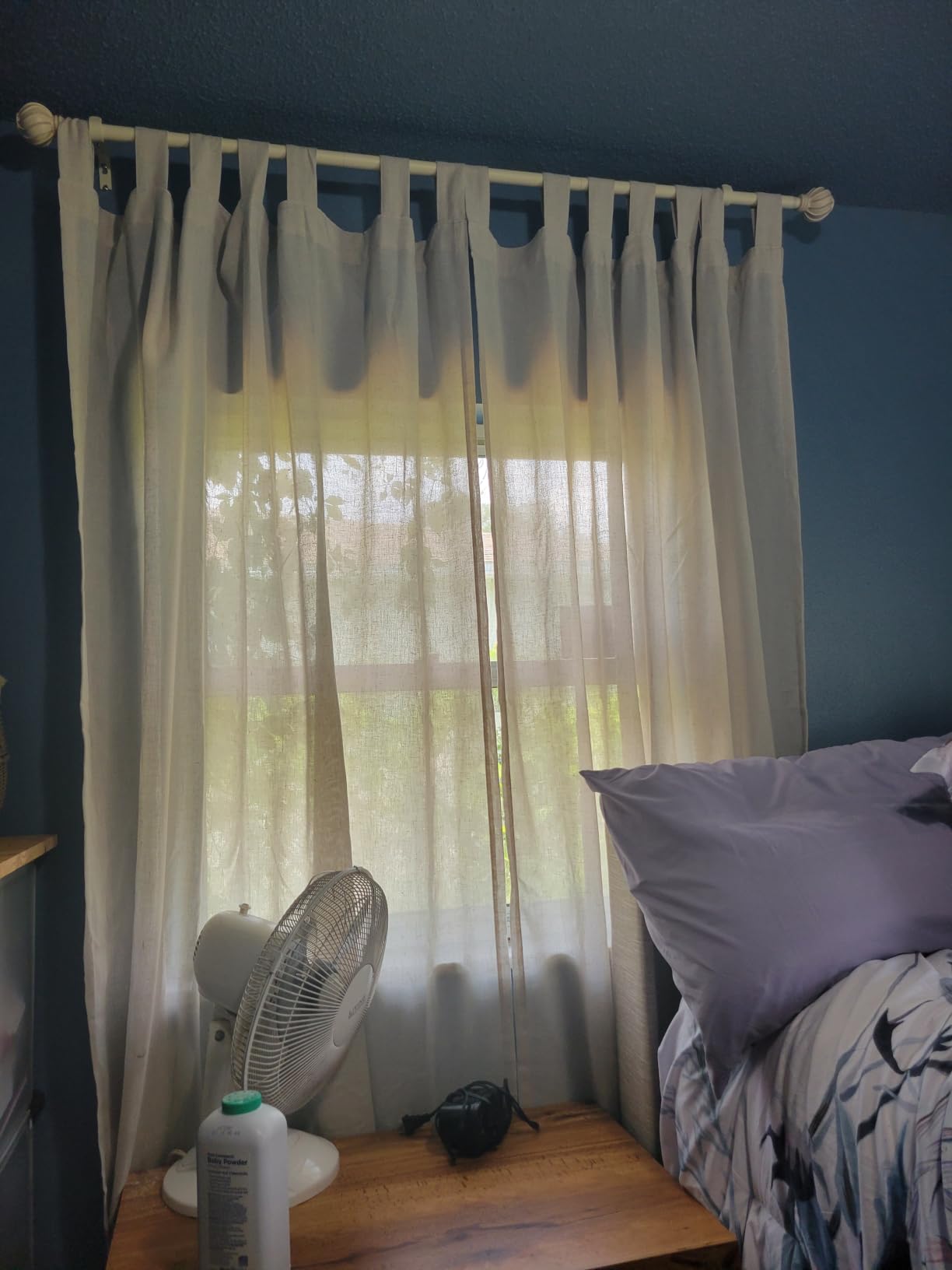 H.VERSAILTEX 2 Pack Ultra Luxurious Solid High Woven Linen Elegant Semi Sheer Curtains 7 Tab Top Breathable and Airy Drapes for Bedroom/Living Room - 52 by 96 Inch, Set 2 Panels, Heathered Natural customer photo 1