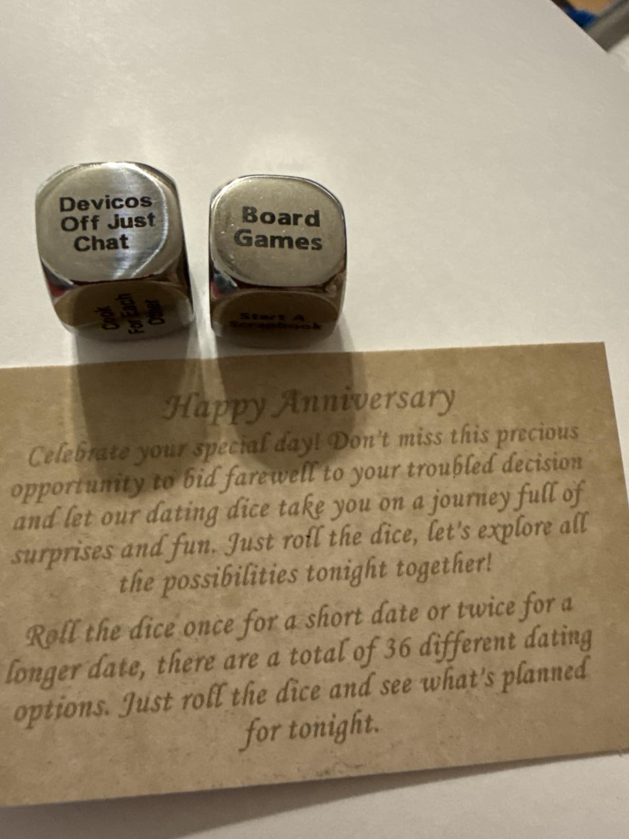 TIN Date Night Dice 10th Anniversary 100% Pure Tin - Create a Unique 10th Anniversary Date Night customer photo 1