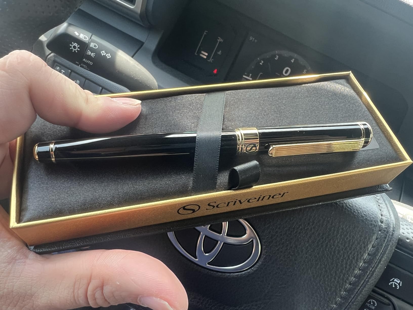 Scriveiner Black Lacquer Rollerball Pen - Stunning Luxury Pen, Real Gold Plating, Schmidt Ink Refill, Best Roller Ball Gift Set for Men & Women, Professional, Executive Office, Nice Pens customer photo 1