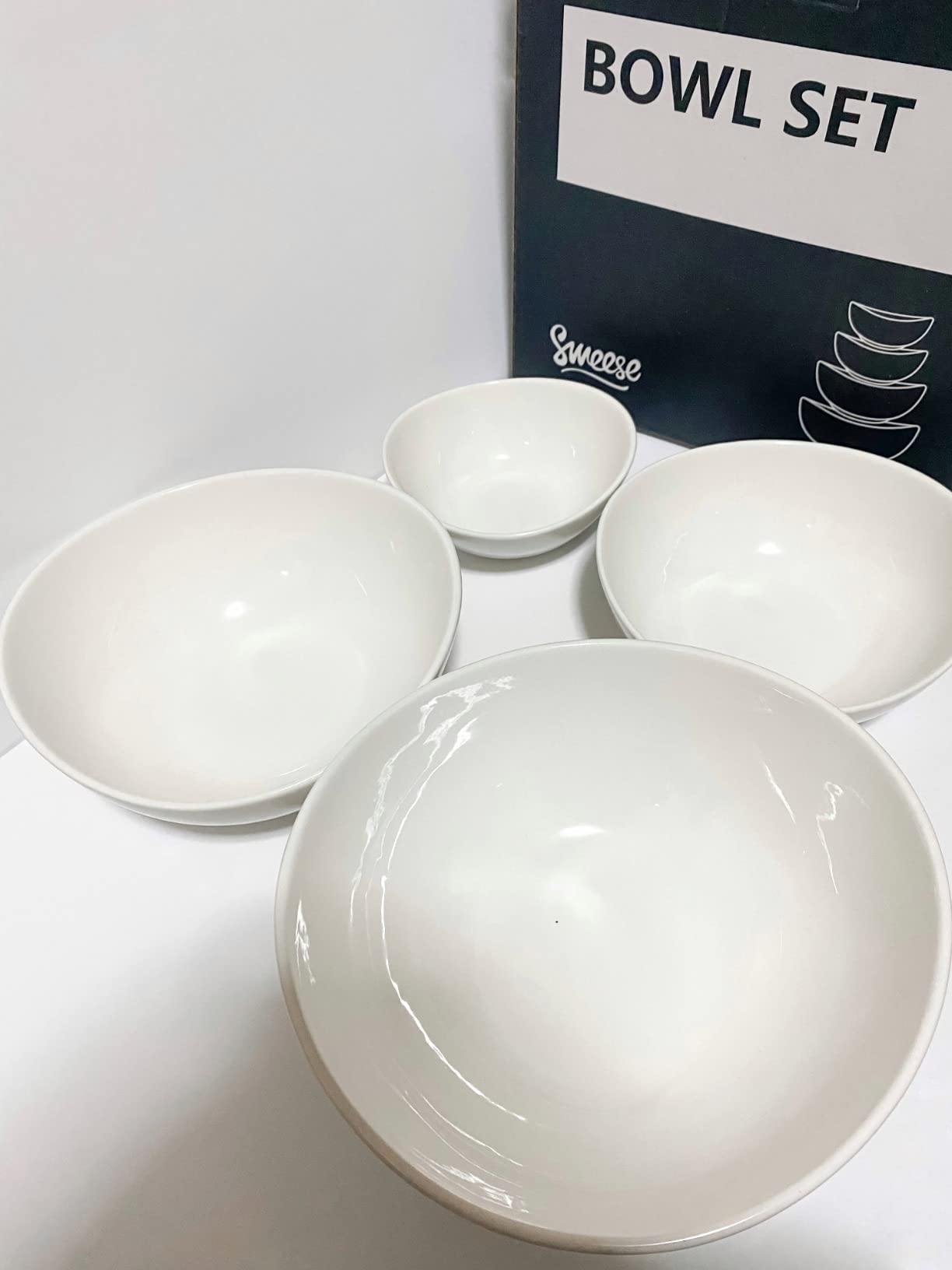 Sweese Porcelain Serving Bowls Set, 10-42 oz, Versatile for Salad, Soup, Snacks, Microwave Dishwasher Safe, White customer photo 1