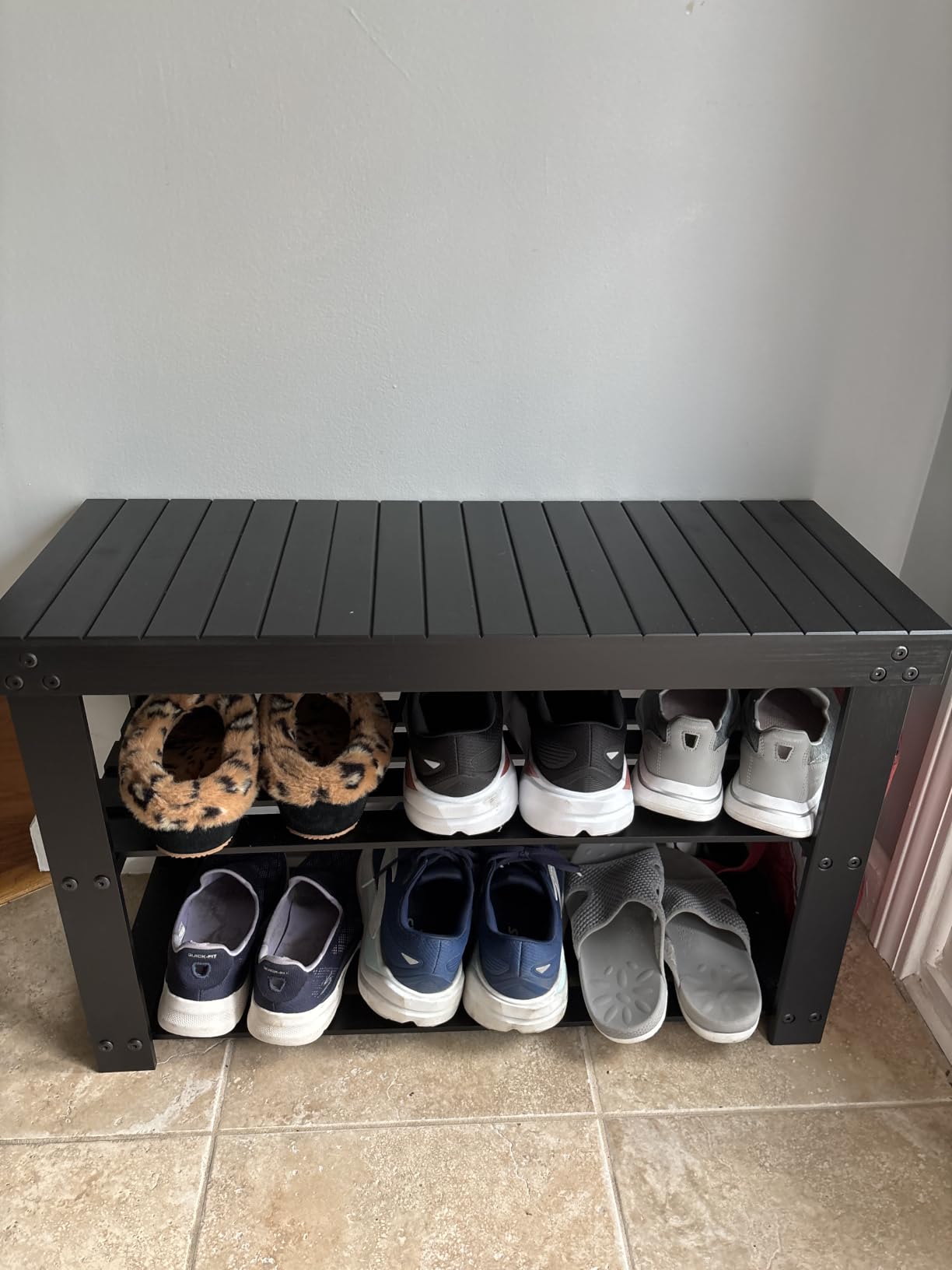 Pipishell 3 Tier Bamboo Shoe Rack Bench for Entryway, Brown customer photo 1