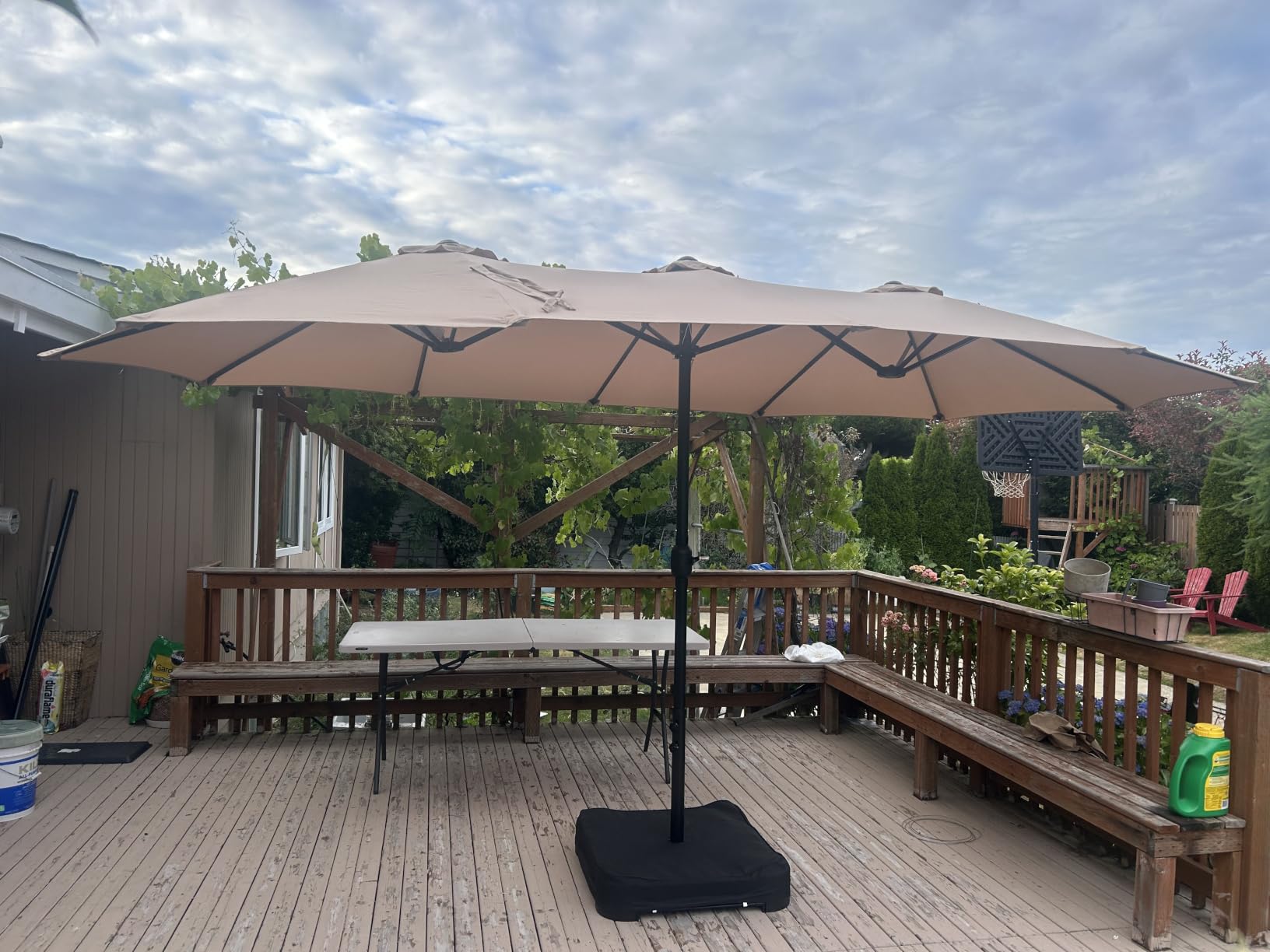 PHI VILLA 15ft Large Outdoor Patio Umbrella with Base Included, Beige customer photo 2