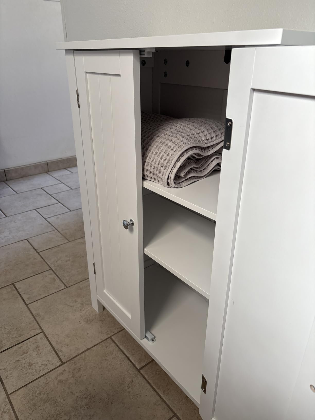 SUPER DEAL Modern Bathroom Floor Storage Cabinet with Adjustable Shelf and Double Door Rust Proof, Living Room Modern Home Furniture Storage Organizer Cabinet customer photo 1