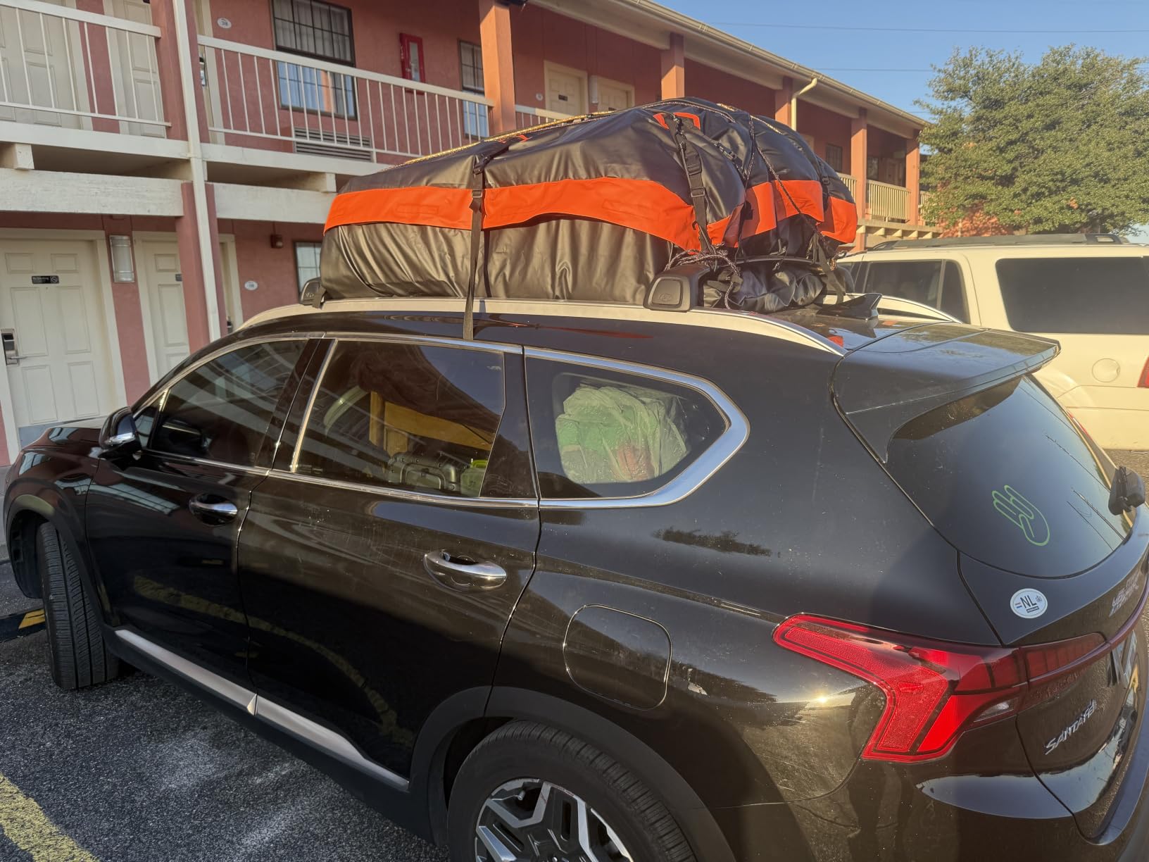 FIVKLEMNZ Car Rooftop Cargo Carrier Roof Bag Waterproof for All Top of Vehicle with/Without Rack Includes Topper Anti-Slip Mat + Reinforced Straps + 6 Door Hooks + Luggage Lock customer photo 1