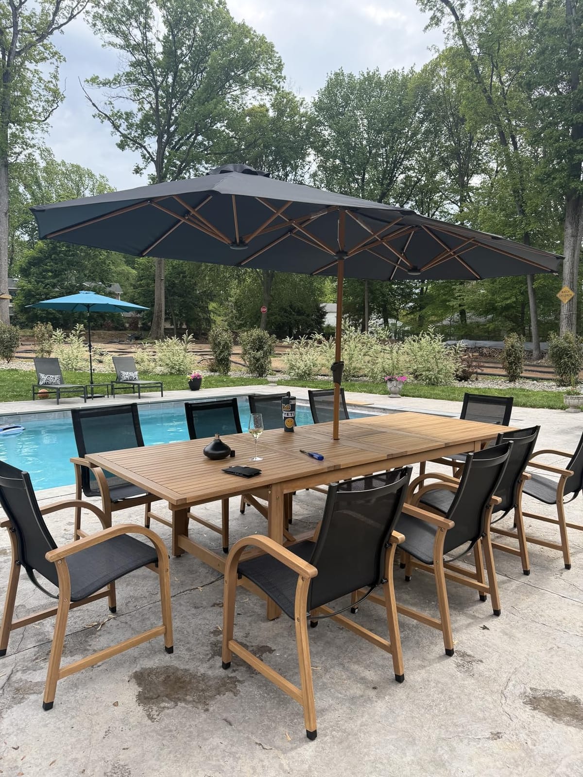 Amazonia Franklin 9-Piece Rectangular Extendable Patio Dining Set Teak Finish and Weather-Net Technology Ideal for Outdoors and Indoors customer photo 1